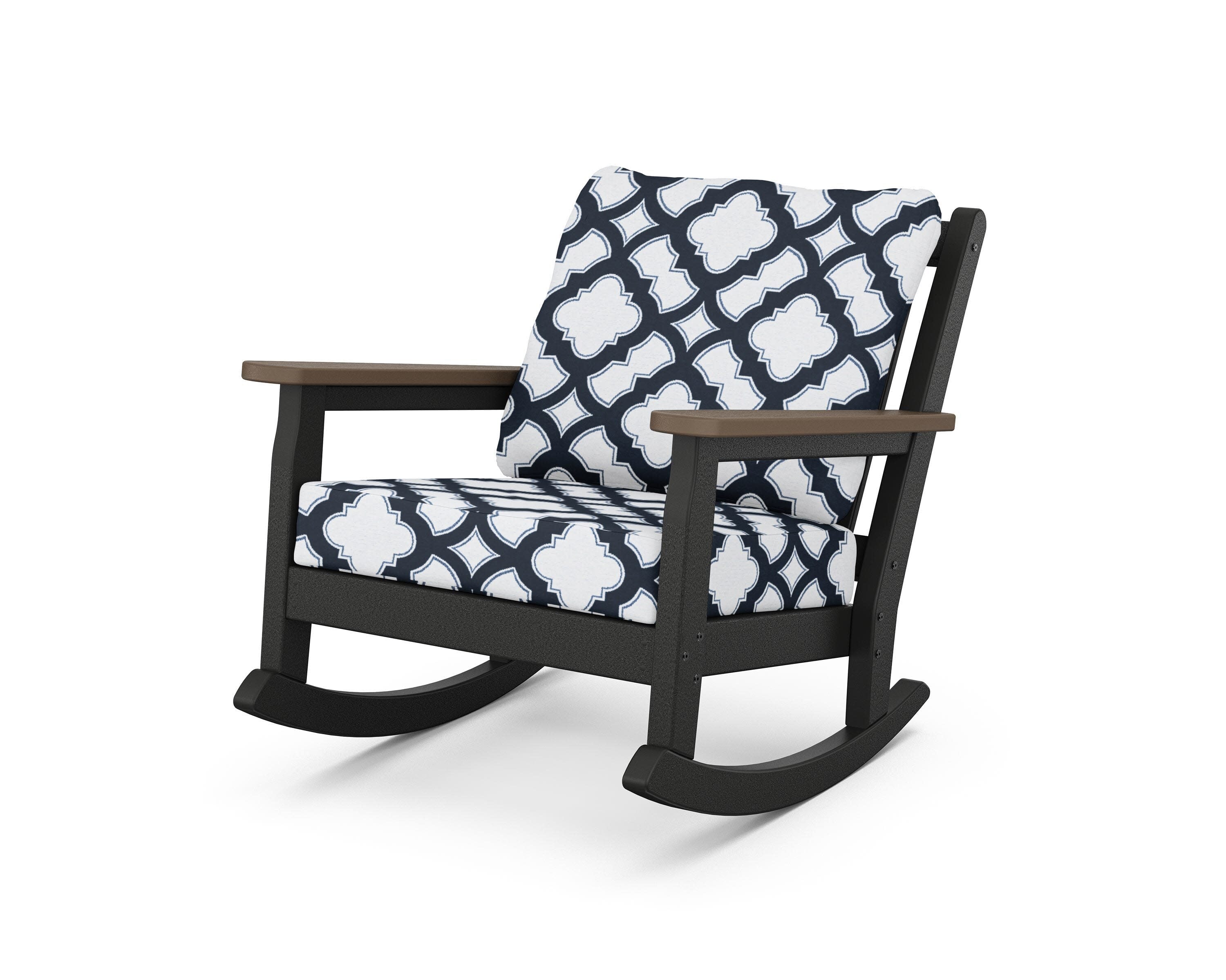 Chippendale Deep Seating Rocking Chair in Black / Kona / Trellis Marine Indigo