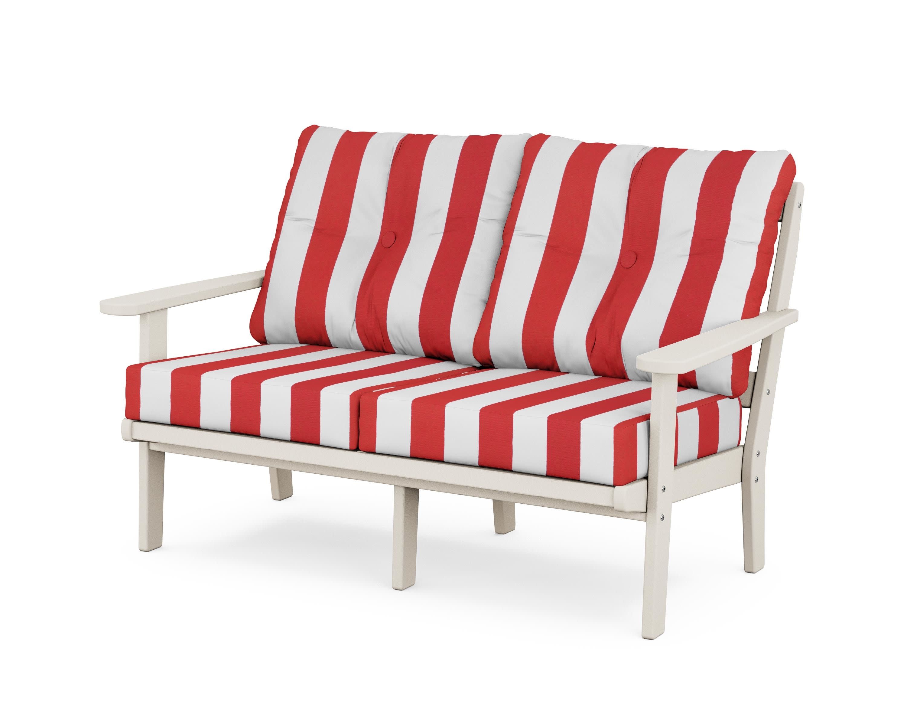 Mission Deep SeatingLoveseat in Sand / Cabana Stripe Crimson