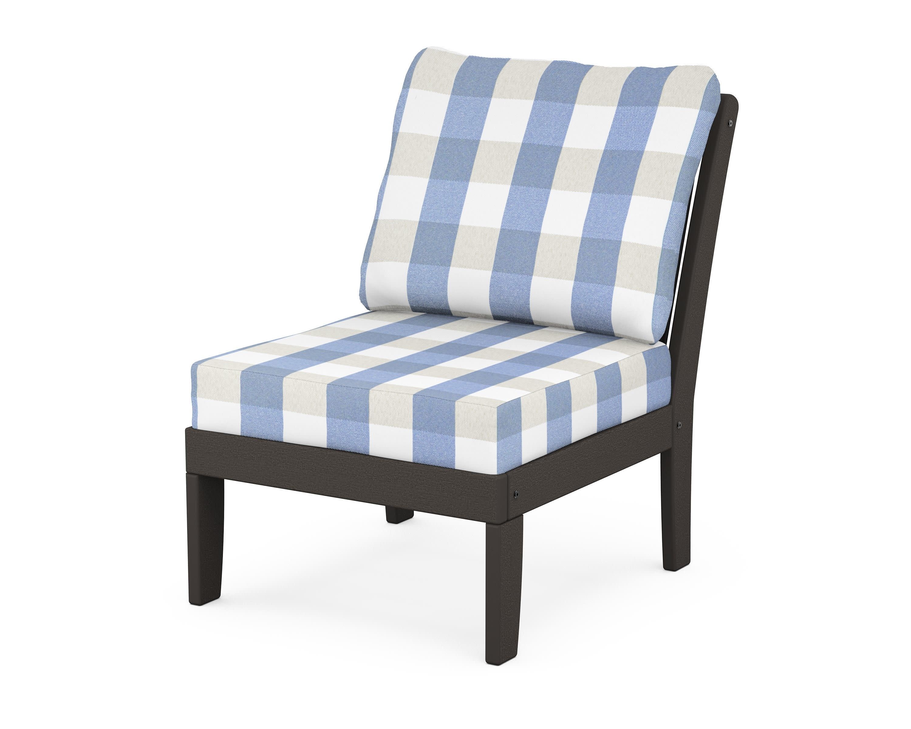 Braxton Modular Armless Chair in Vintage Coffee / Buffalo Plaid Sky Blue