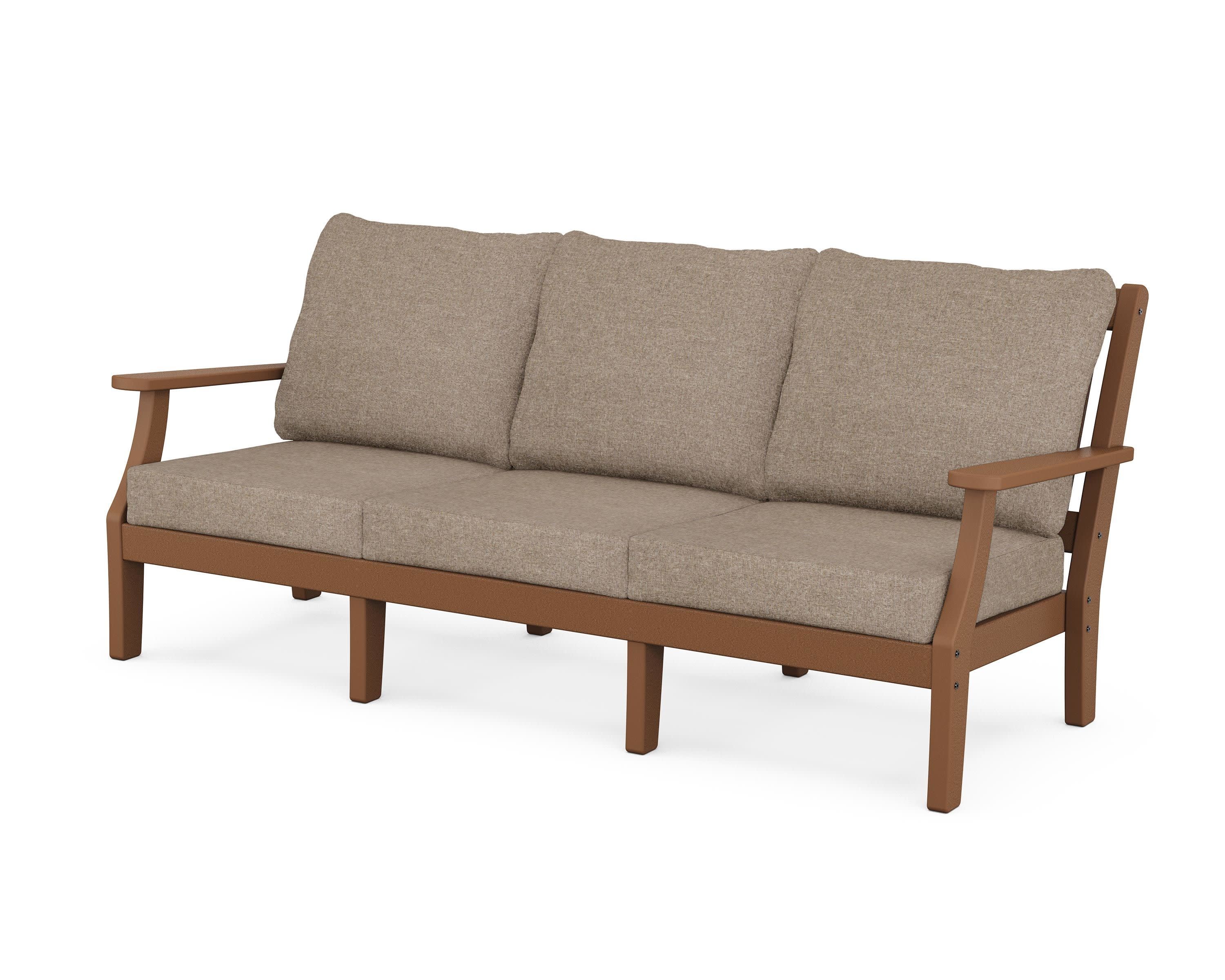 Chinoiserie Deep Seating Sofa in Teak / Spiced Burlap