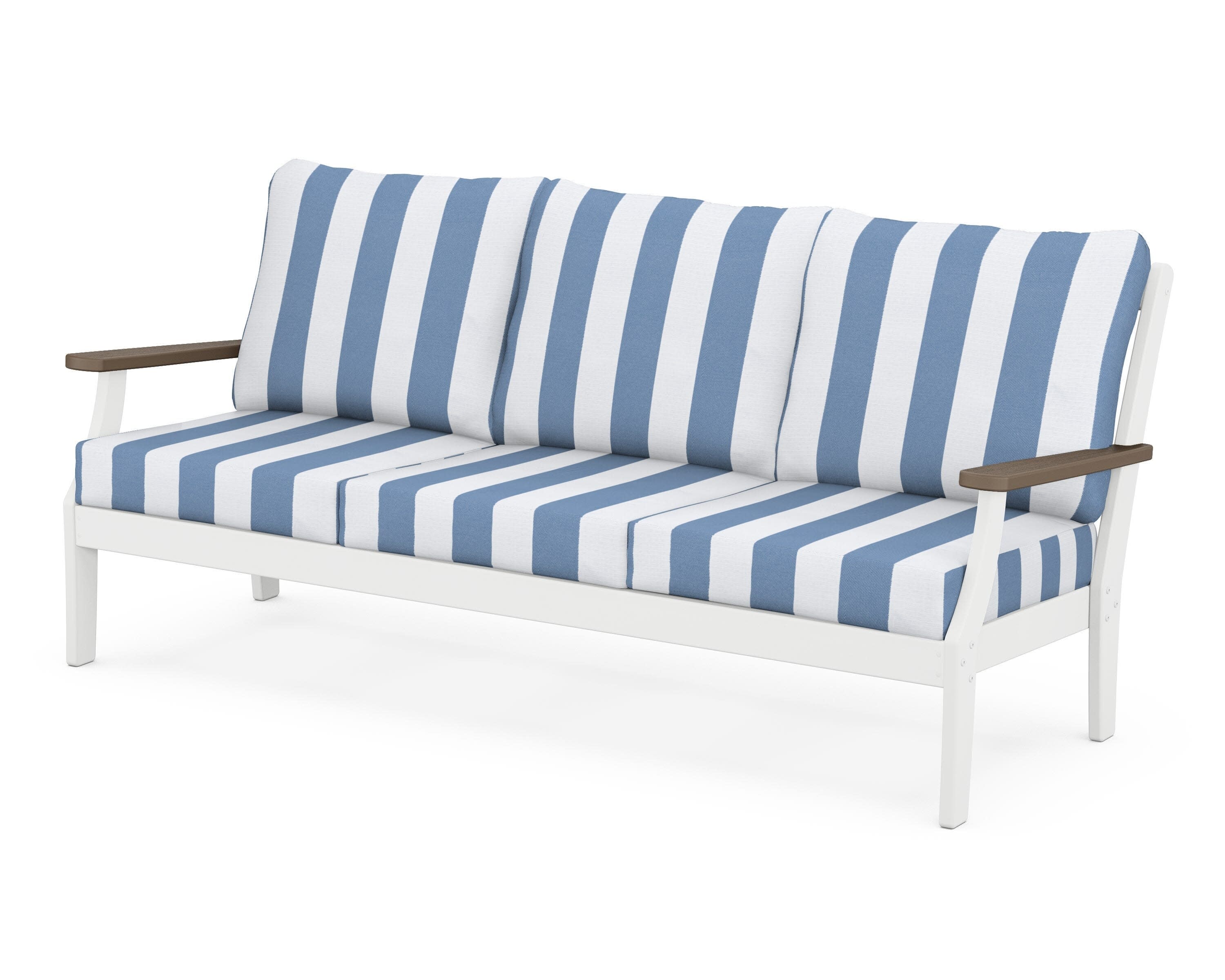 Braxton Deep Seating Sofa in White / Kona / Cabana Stripe Sky Blue