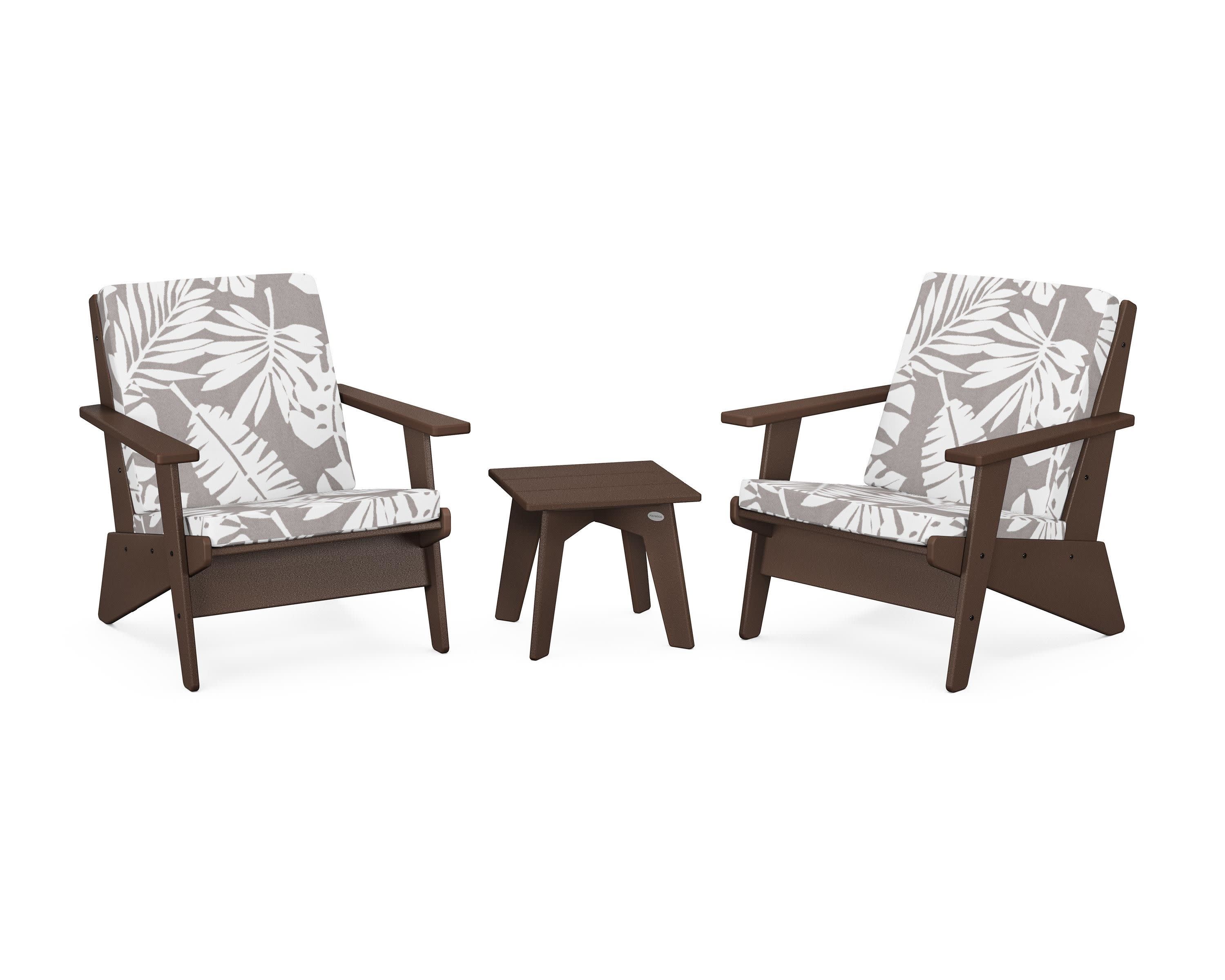 Riviera Modern Lounge 3-Piece Set in Mahogany / Leaf Grey Mist