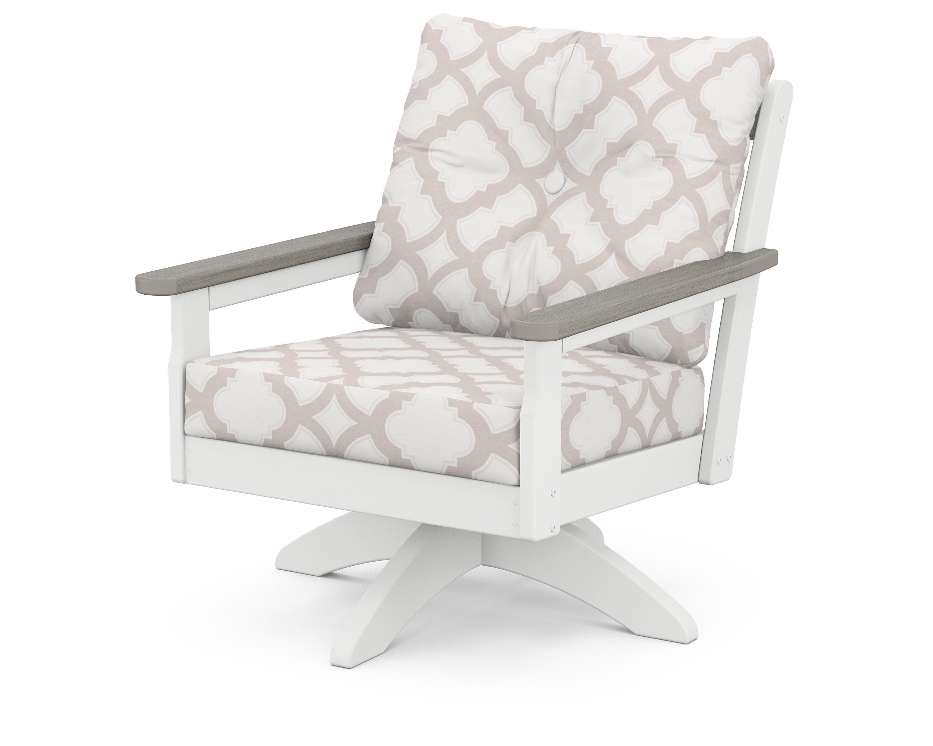 Vineyard Deep Seating Swivel Chair in White / Driftwood / Trellis Dune Burlap