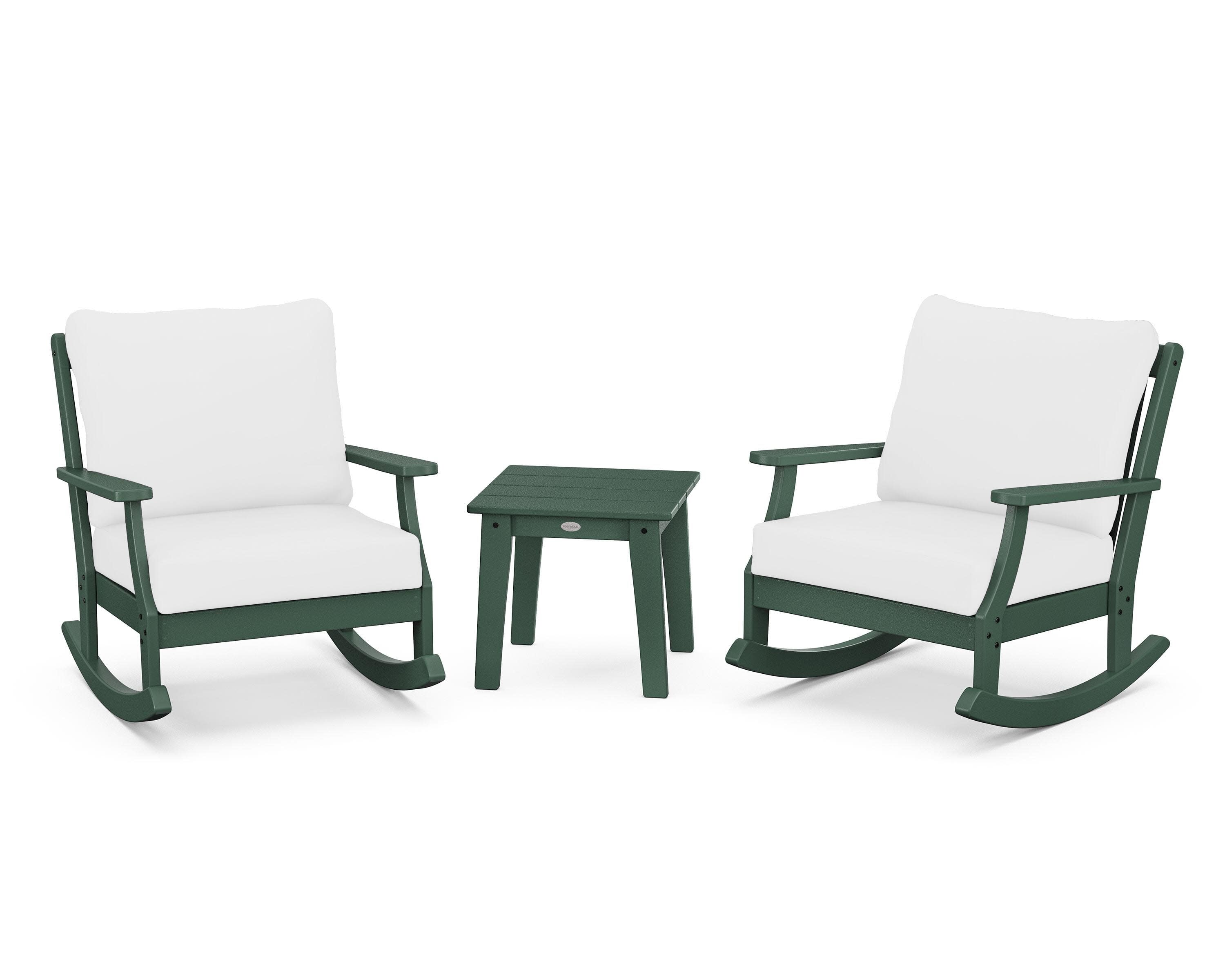 Braxton 3-Piece Deep Seating Rocker Set in Green / Natural