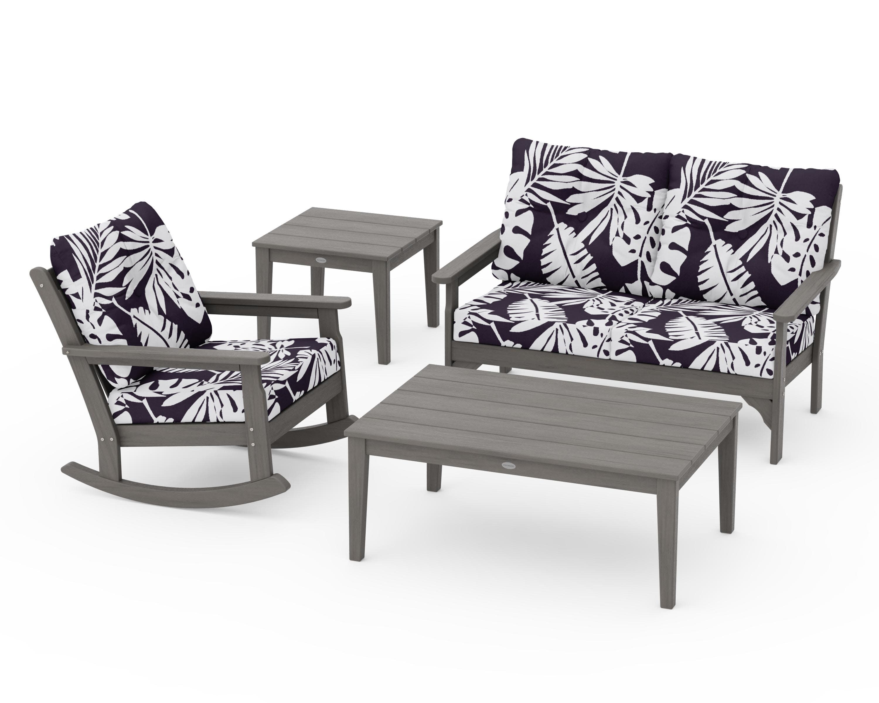 Vineyard 4-Piece Deep Seating Rocker Set in Driftwood / Leaf Navy