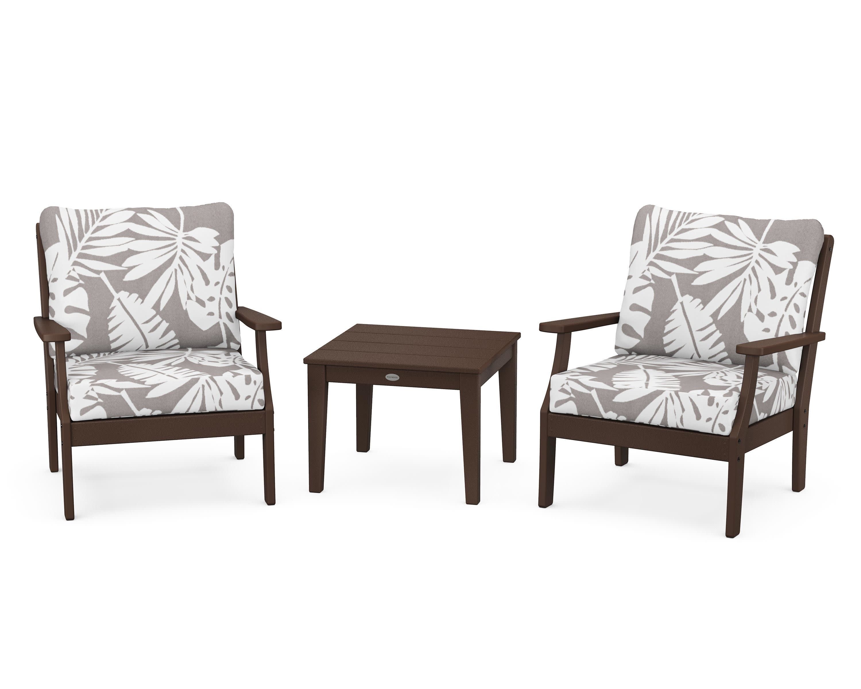 Braxton 3-Piece Deep Seating Set in Mahogany / Leaf Grey Mist