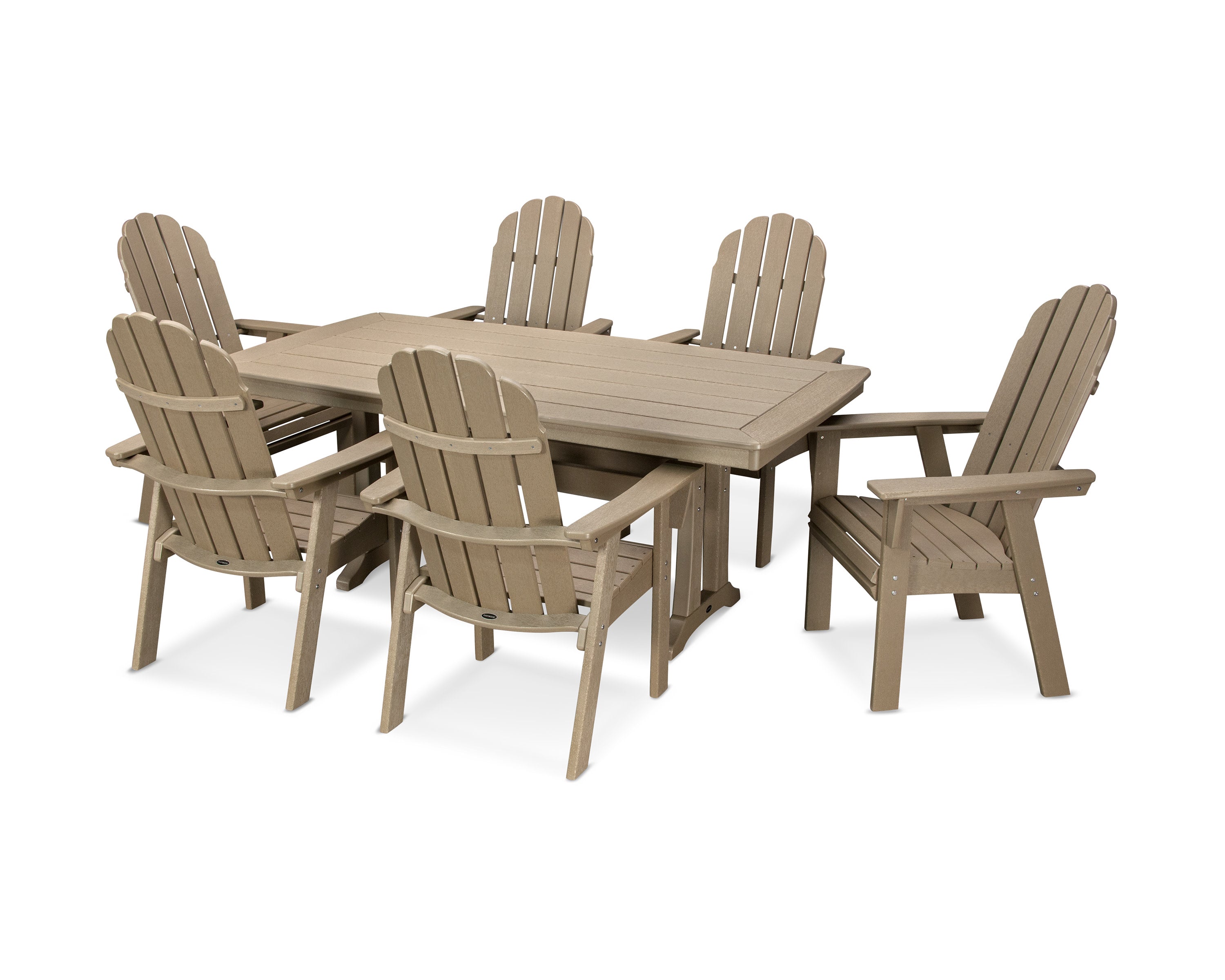 Vineyard Curveback Adirondack 7-Piece Dining Set with Trestle Legs in Vintage Sahara