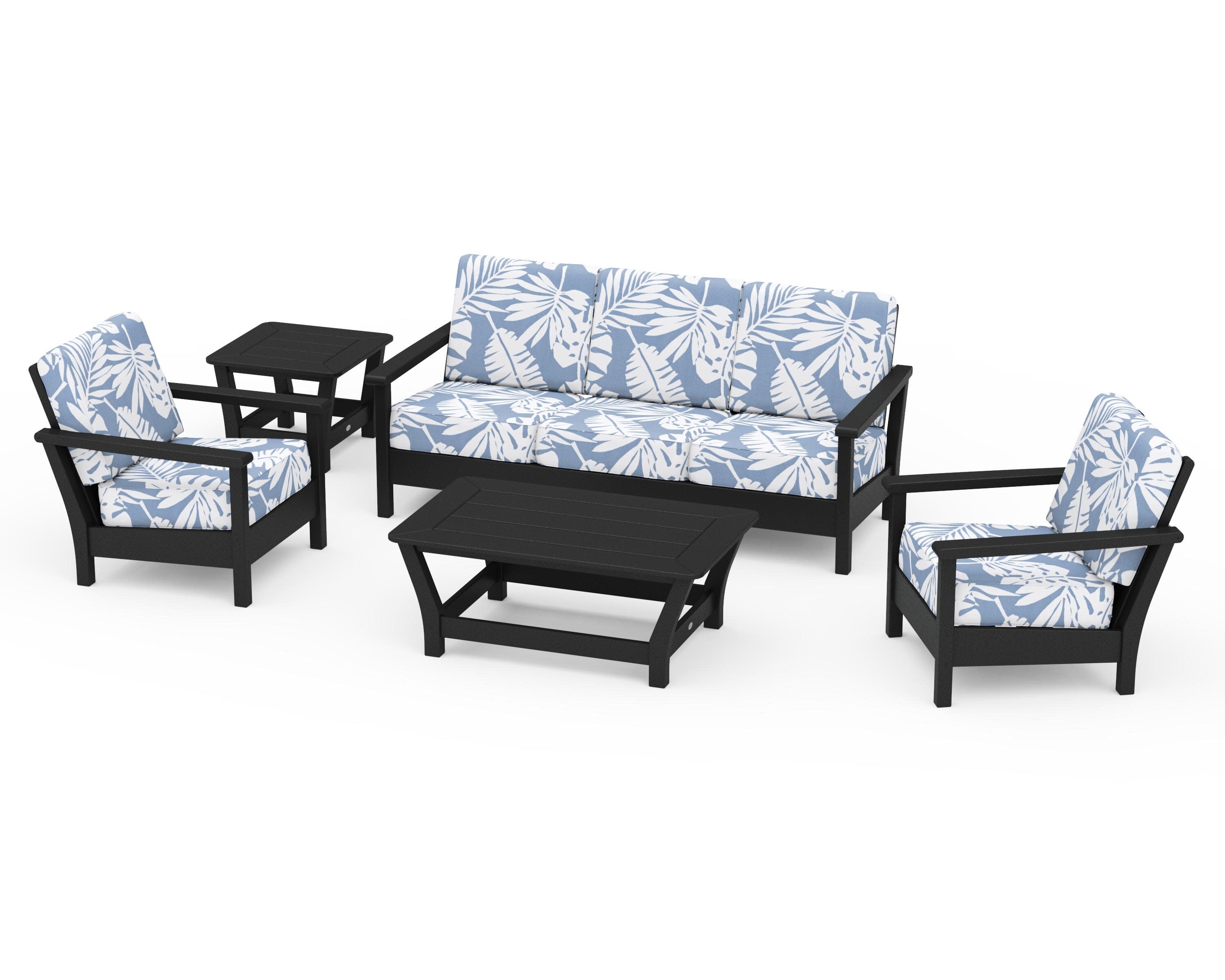 Harbour 5-Piece Deep Seating Set in Black / Leaf Sky Blue