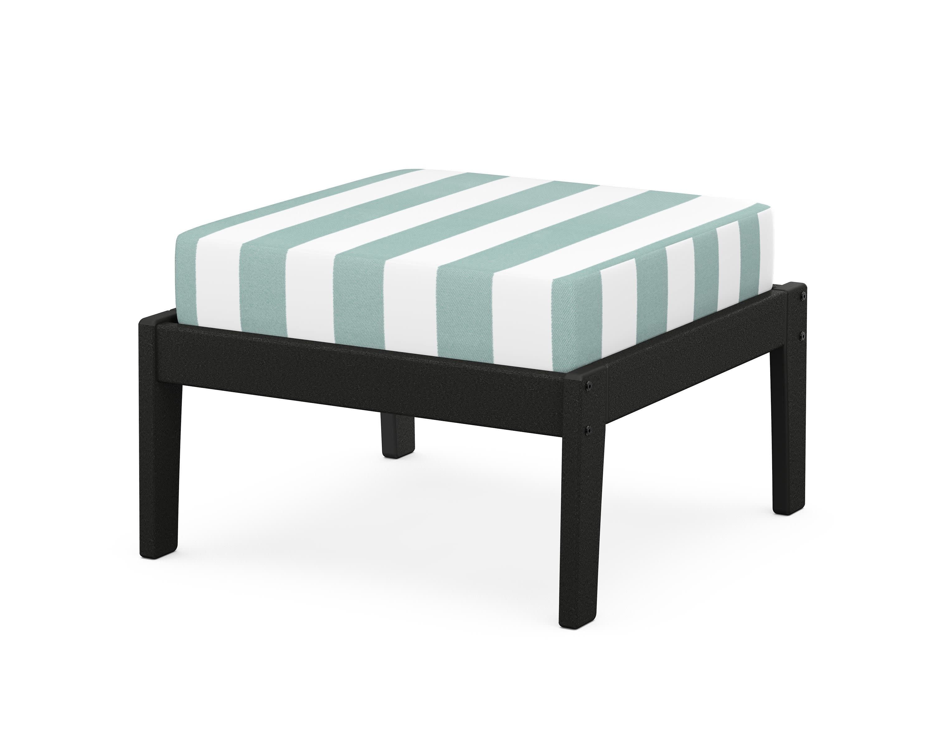Deep Seating Ottoman in Black / Cabana Stripe Glacier Spa