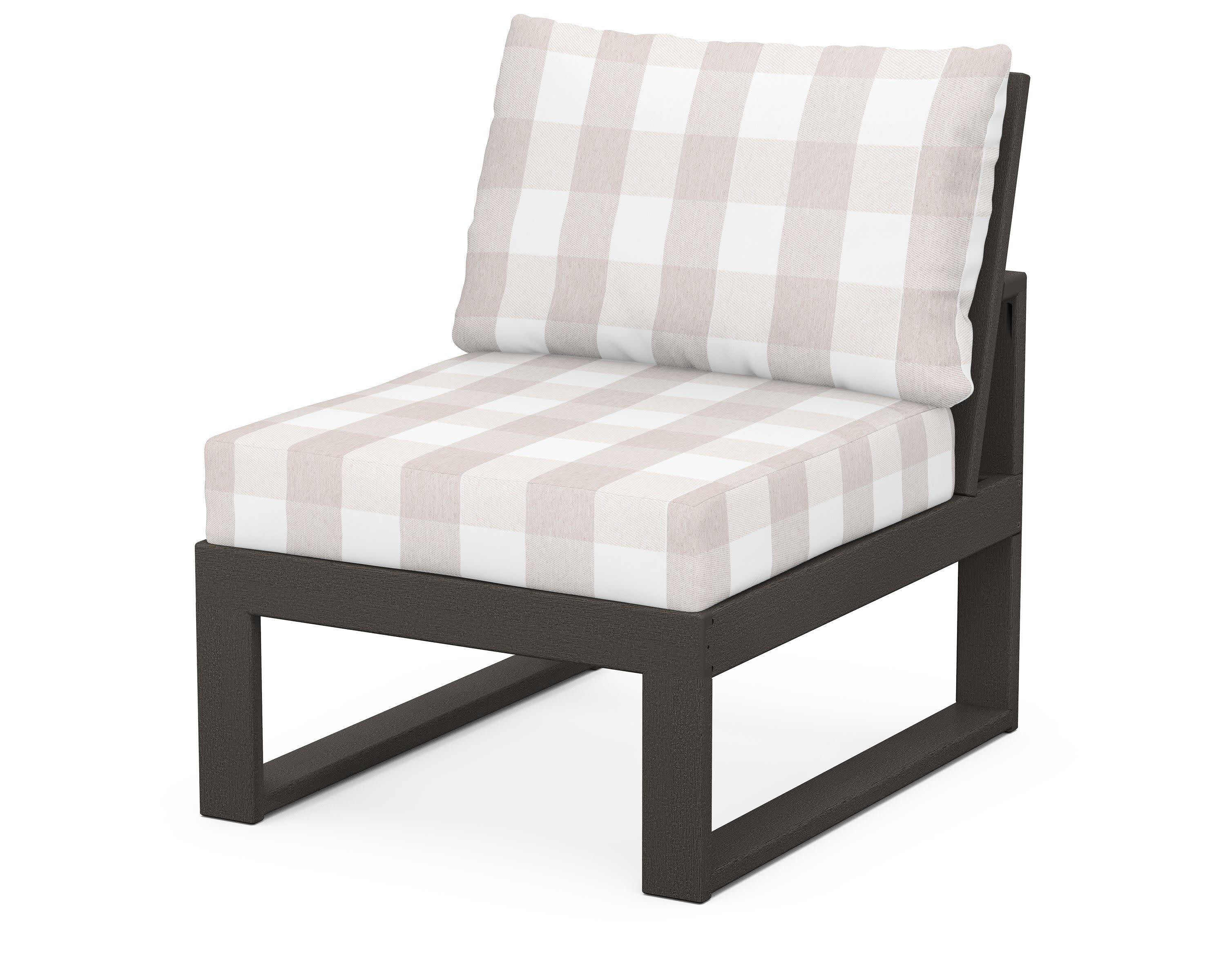 Modular Armless Chair in Vintage Coffee / Buffalo Plaid Dune Burlap