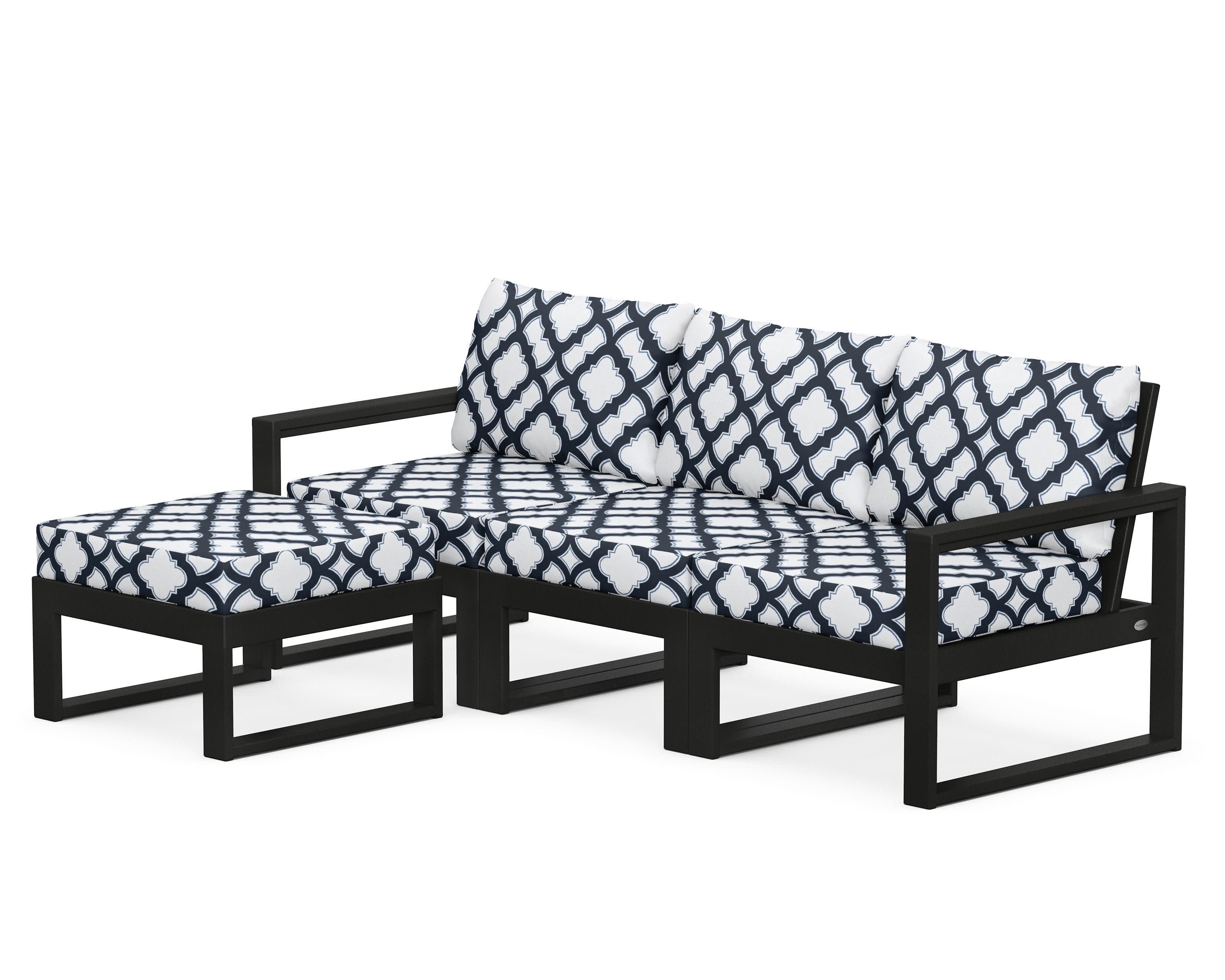 EDGE 4-Piece Modular Deep Seating Set with Ottoman in Black / Trellis Marine Indigo
