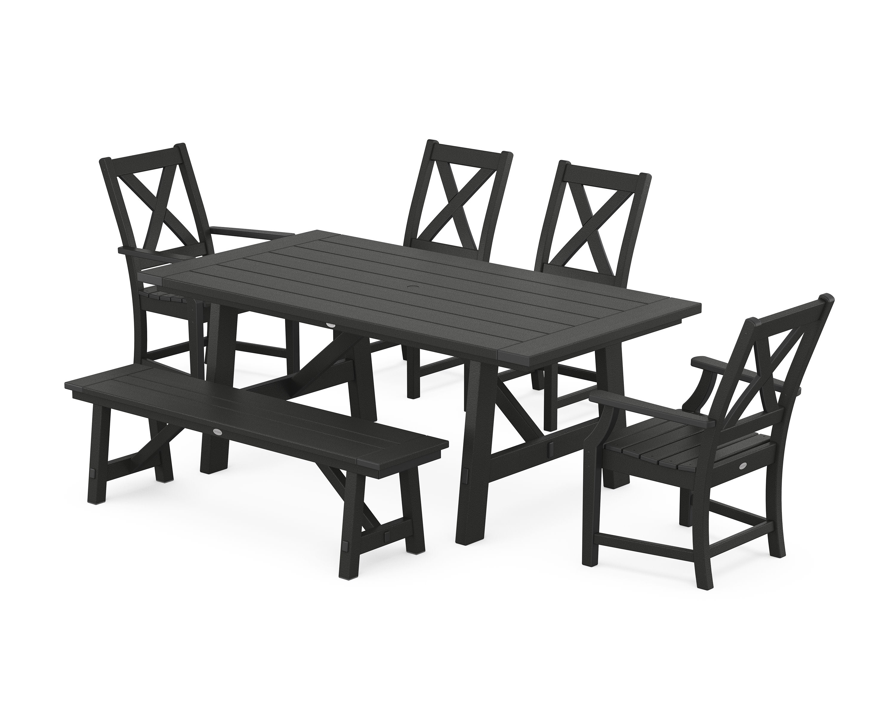 Braxton 6-Piece Rustic Farmhouse Dining Set With Trestle Legs in Black