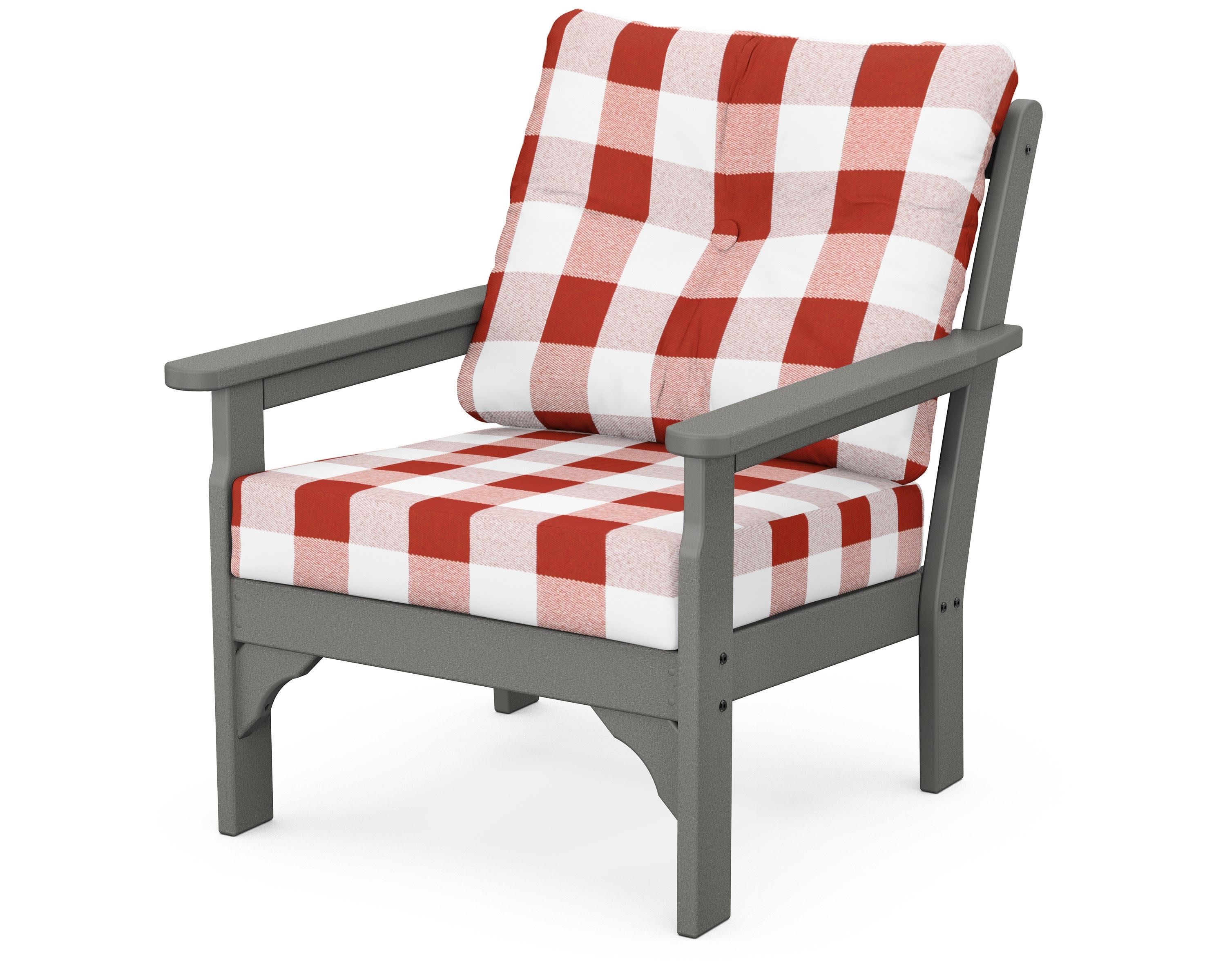 Vineyard Deep Seating Chair in Slate Grey / Buffalo Plaid Crimson