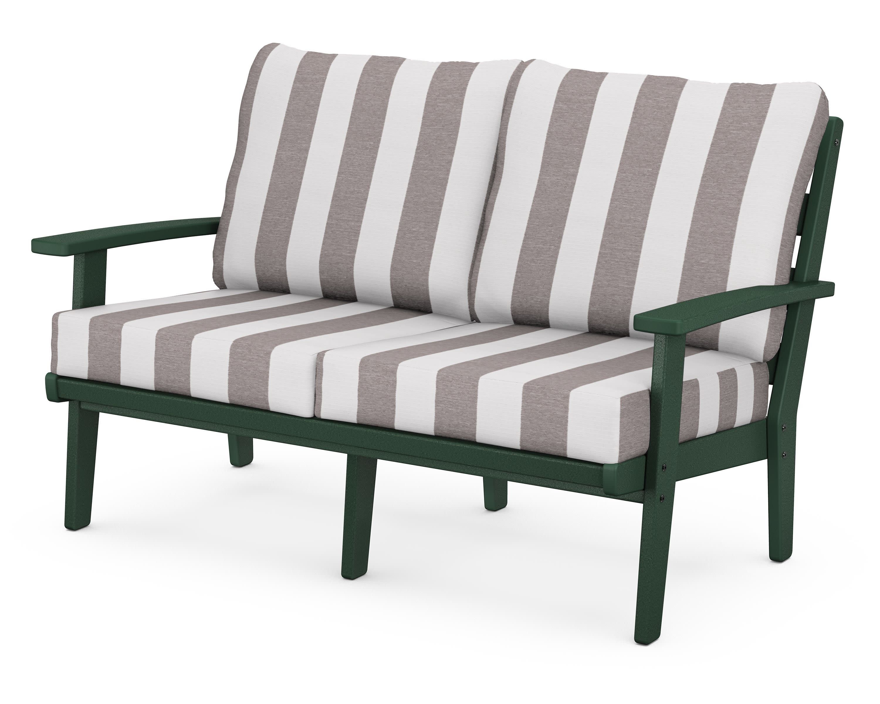 Grant Park Deep Seating Loveseat in Green / Cabana Stripe Grey Mist