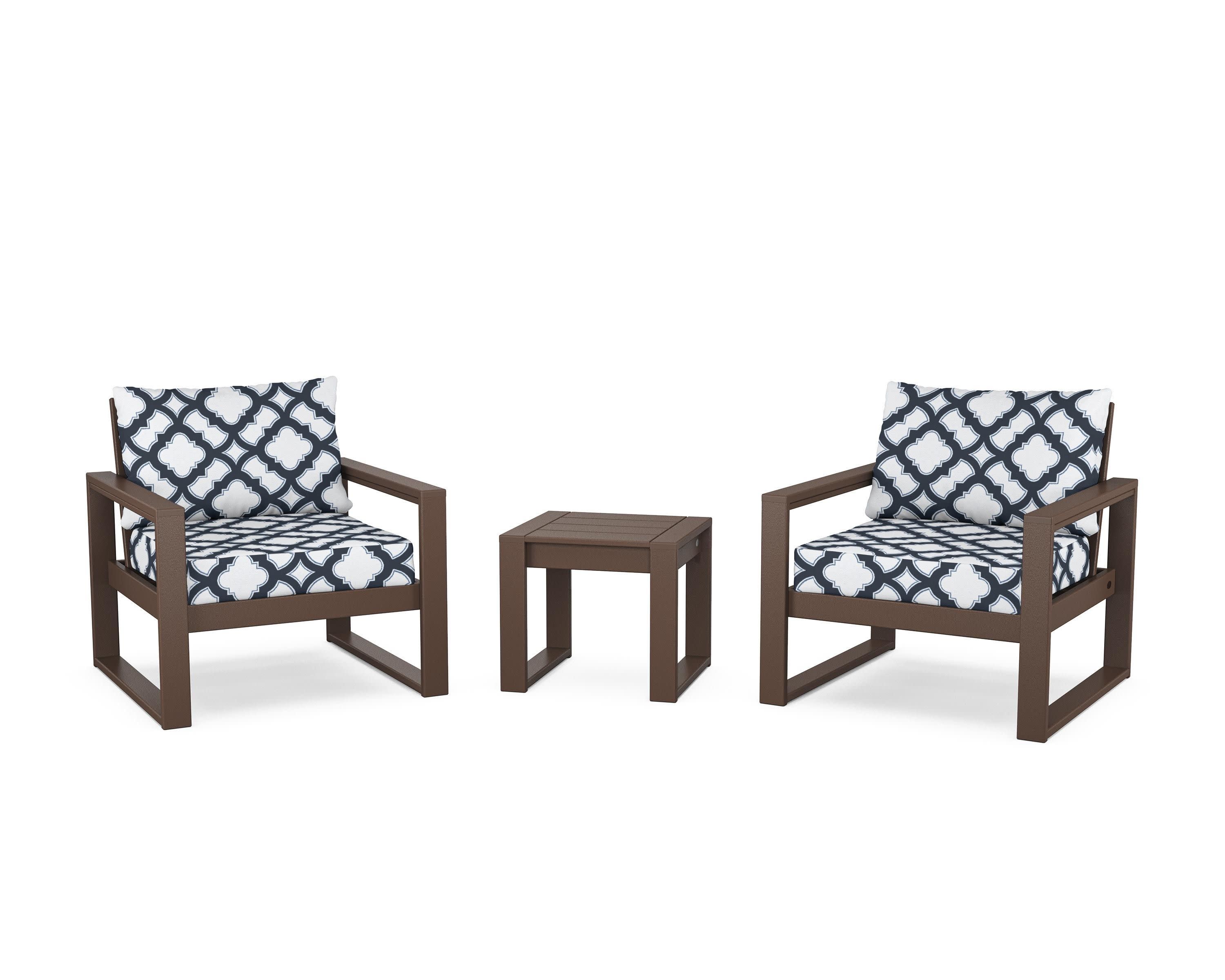 EDGE Sectional 3-Piece Deep Seating Set in Mahogany / Trellis Marine Indigo