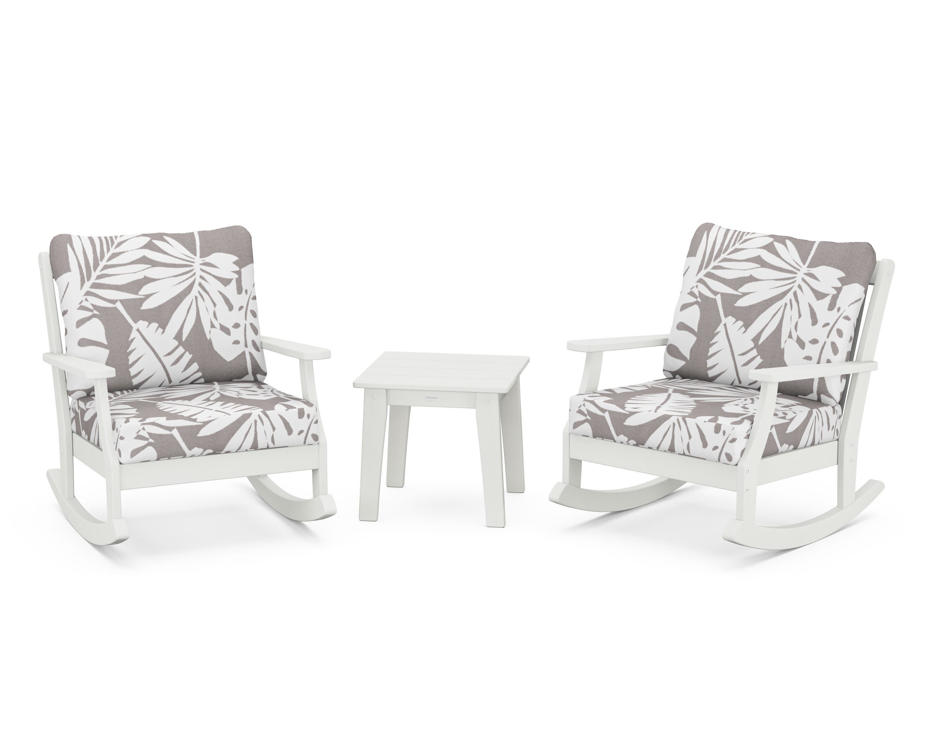 Braxton 3-Piece Deep Seating Rocker Set in Vintage White / Leaf Grey Mist