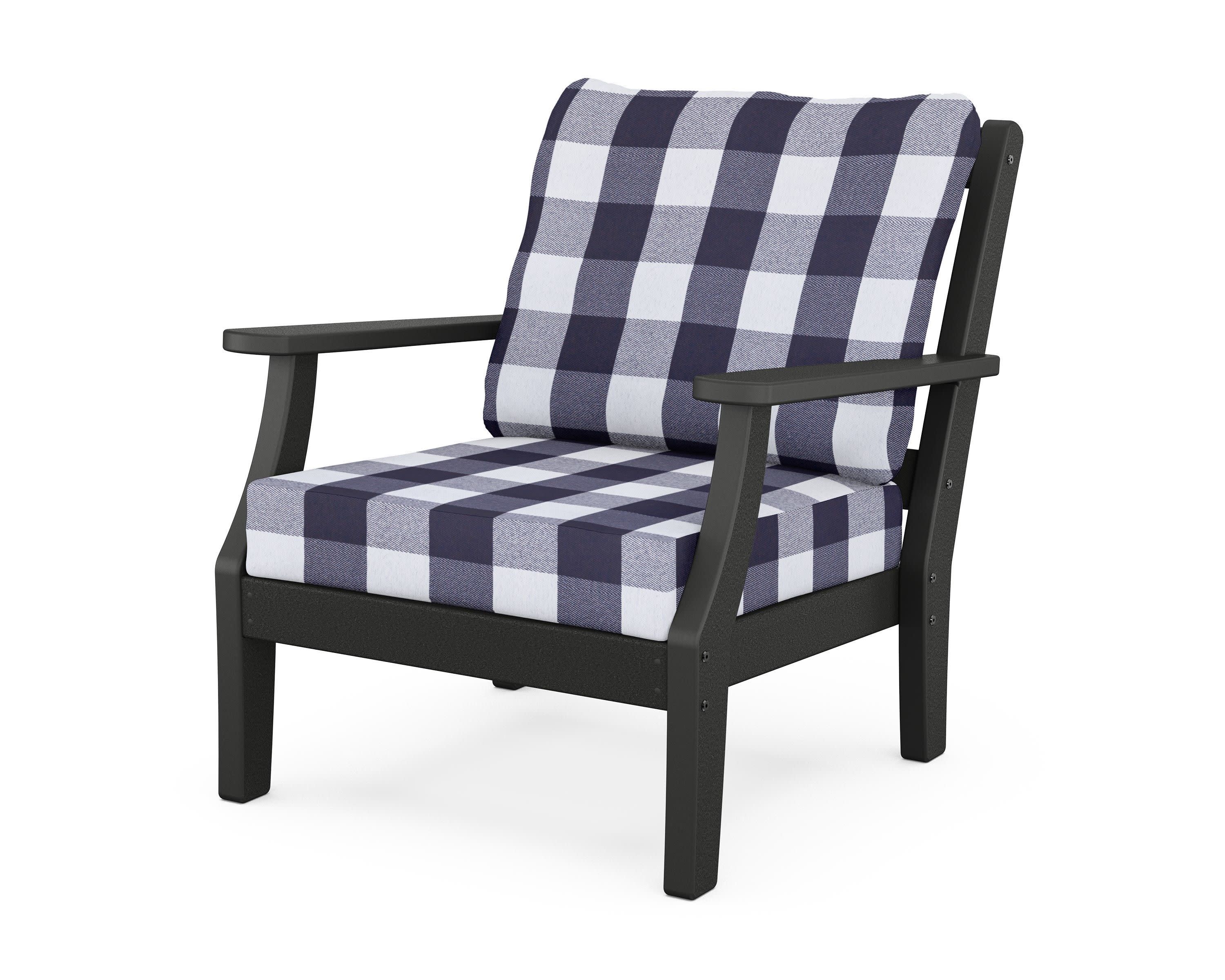 Chinoiserie Deep Seating Chair in Black / Buffalo Plaid Navy