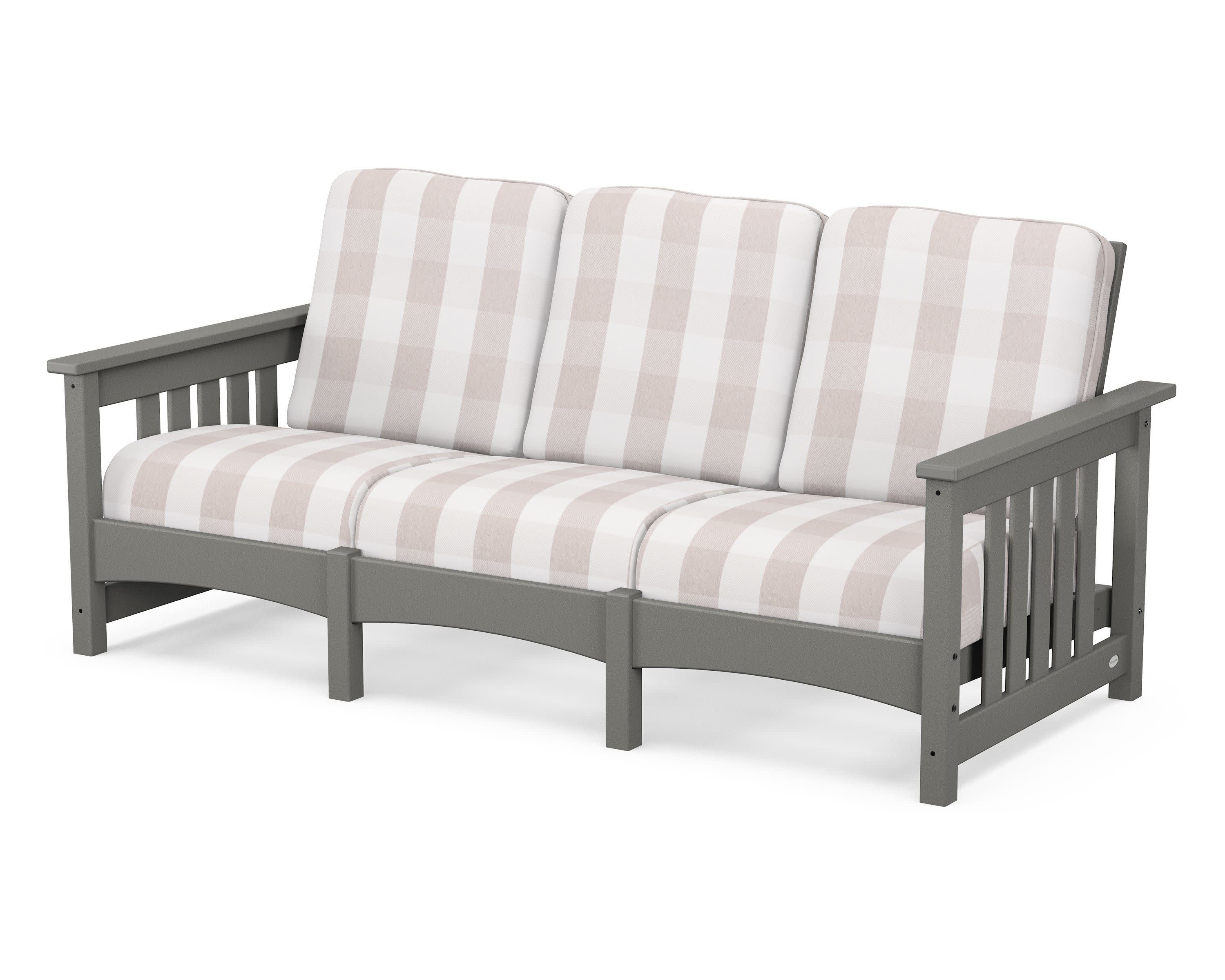 Club Mission Sofa in Slate Grey / Buffalo Plaid Dune Burlap