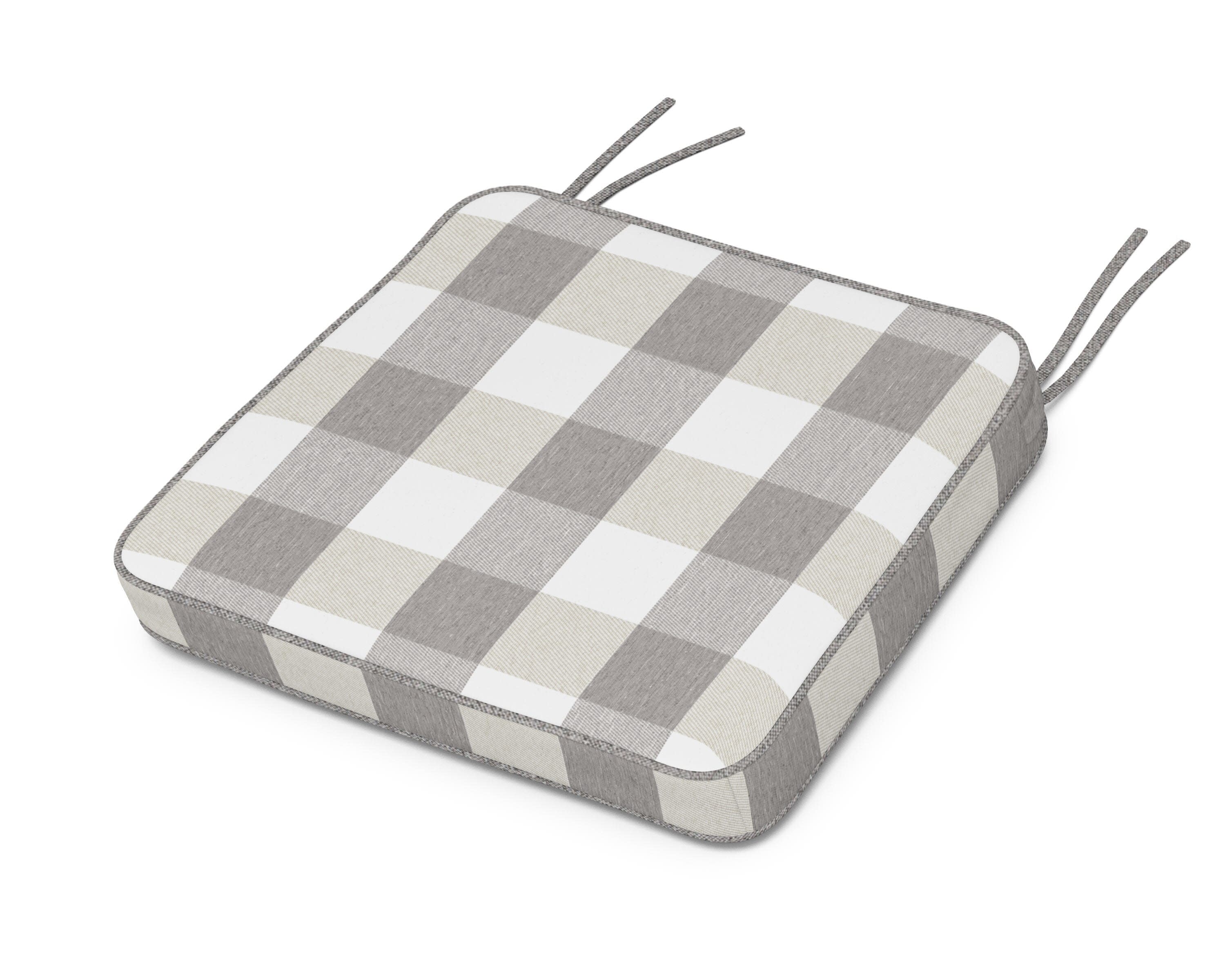 Chinoiserie Arm Chair Seat Cushion in Buffalo Plaid Grey Mist