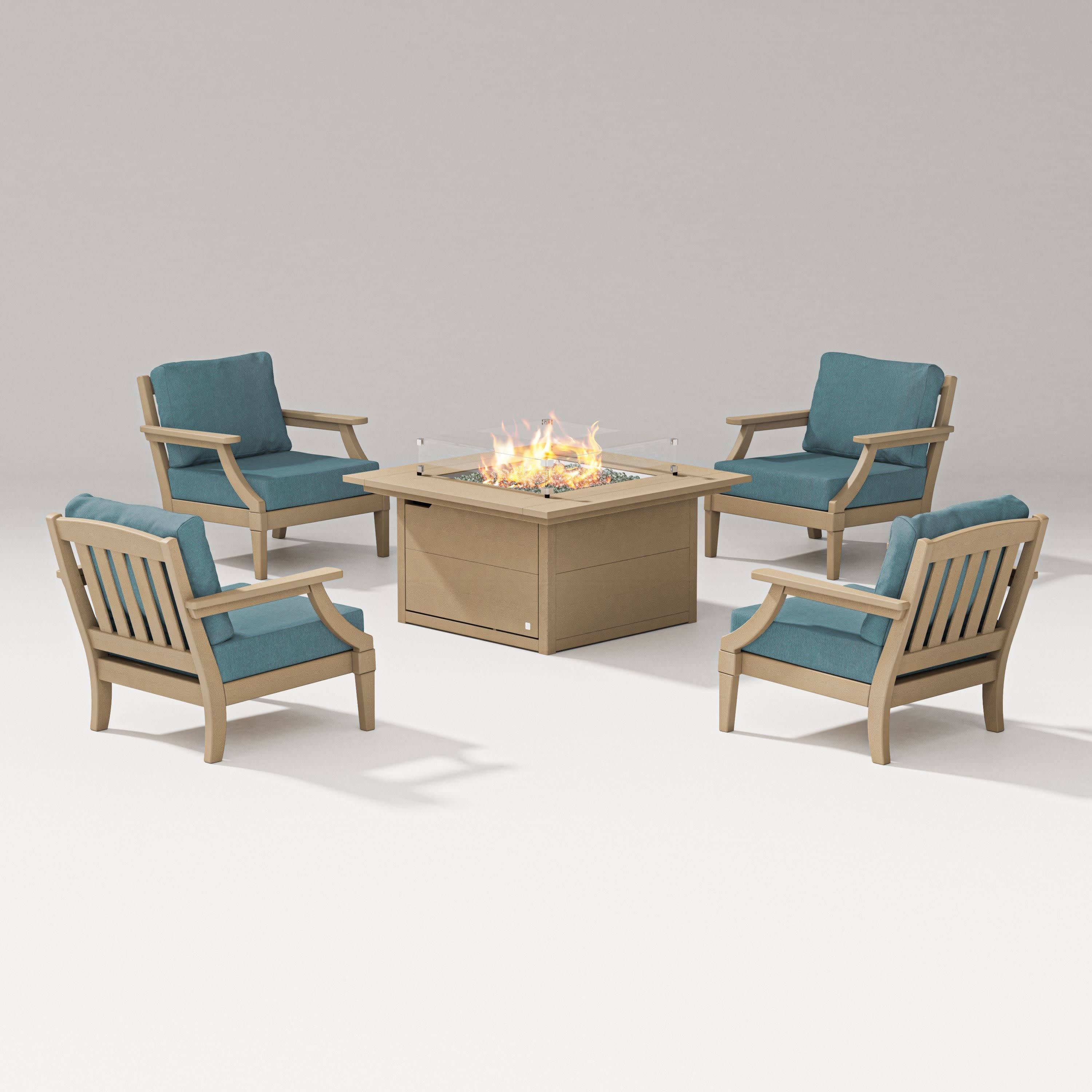 Estate 5-Piece Lounge Fire Table Set in Vintage Sahara / Ocean Teal