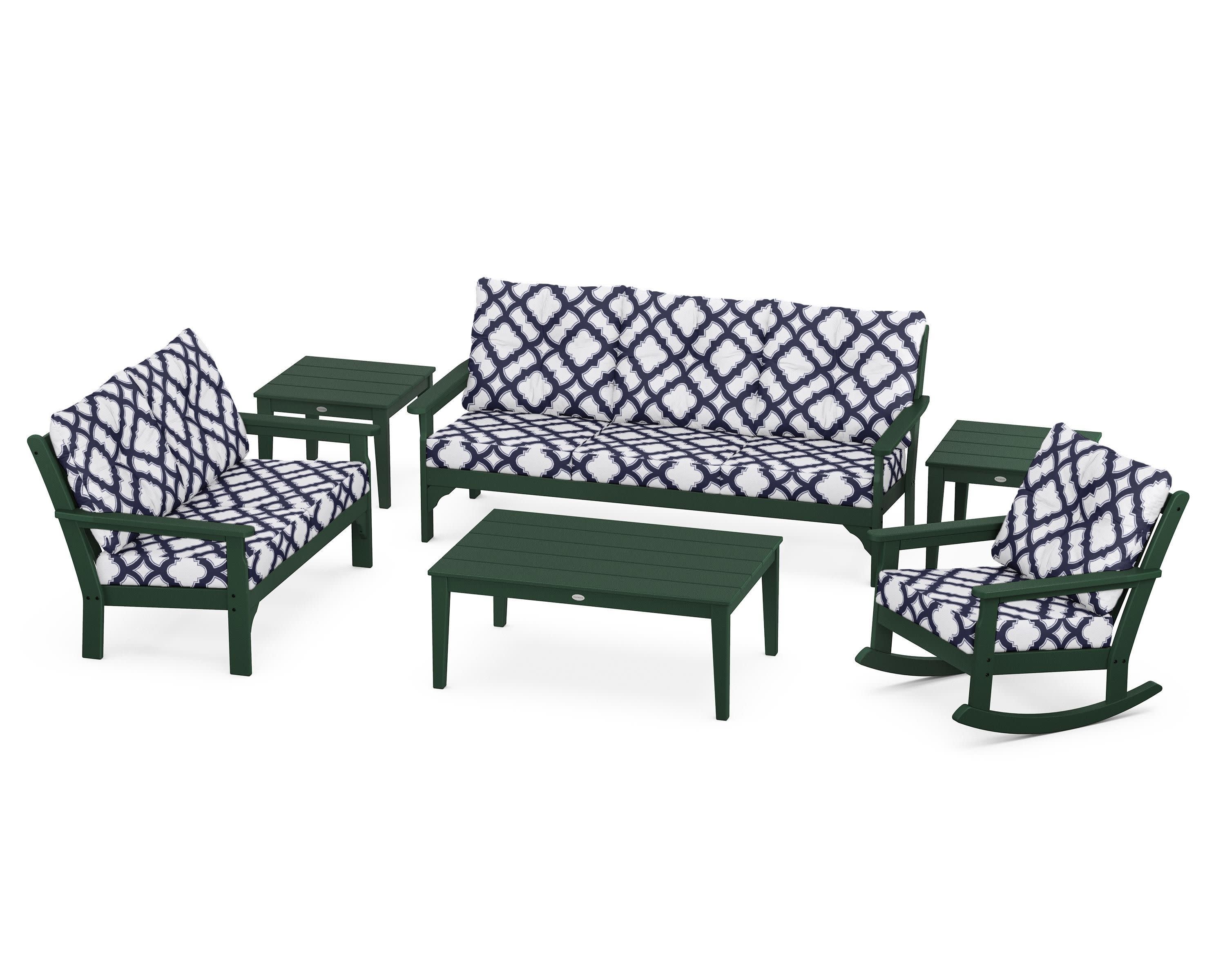Vineyard 6-Piece Deep Seating Set in Green / Trellis Navy