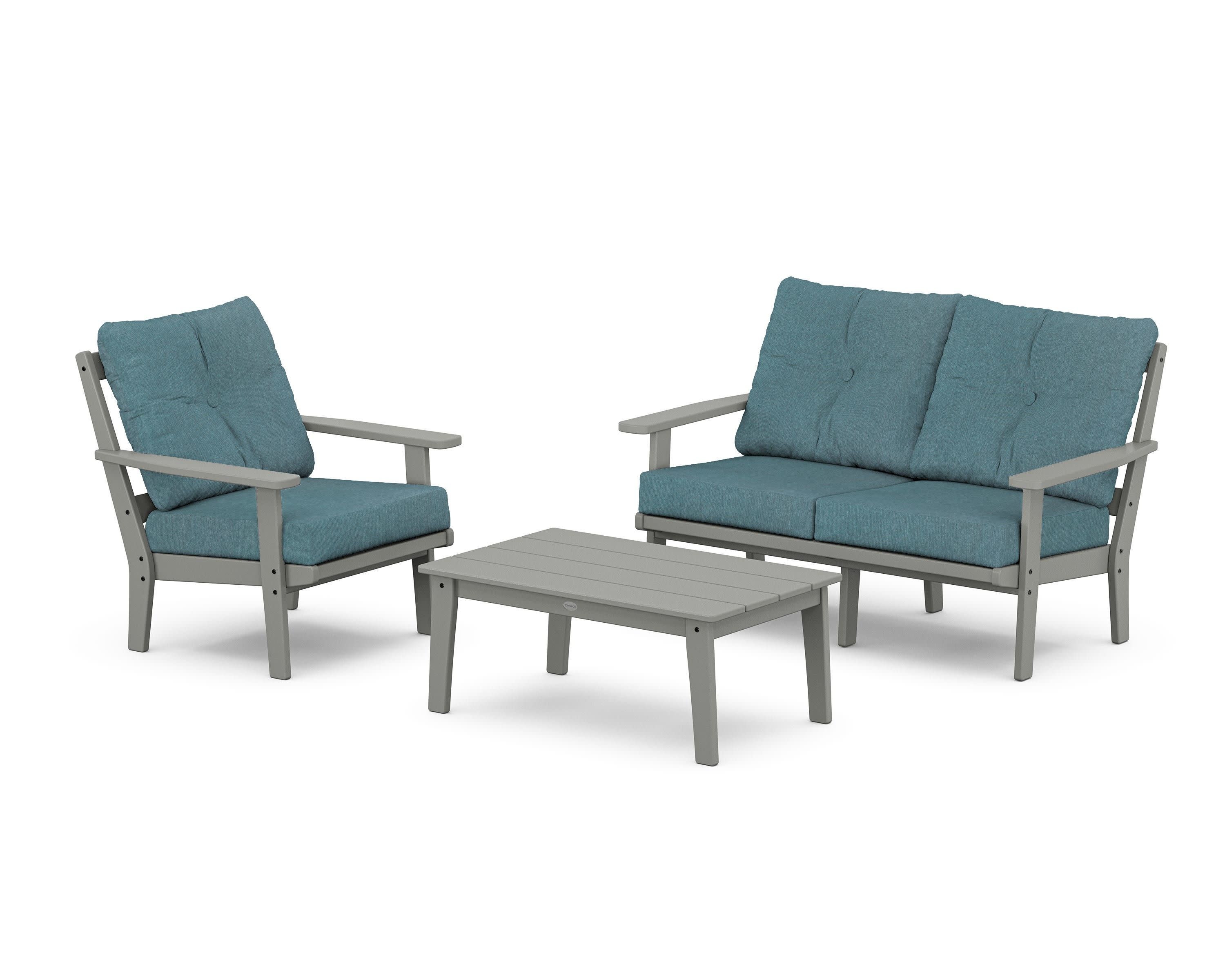 Oxford 3-Piece Deep Seating Set with Loveseat in Slate Grey / Ocean Teal