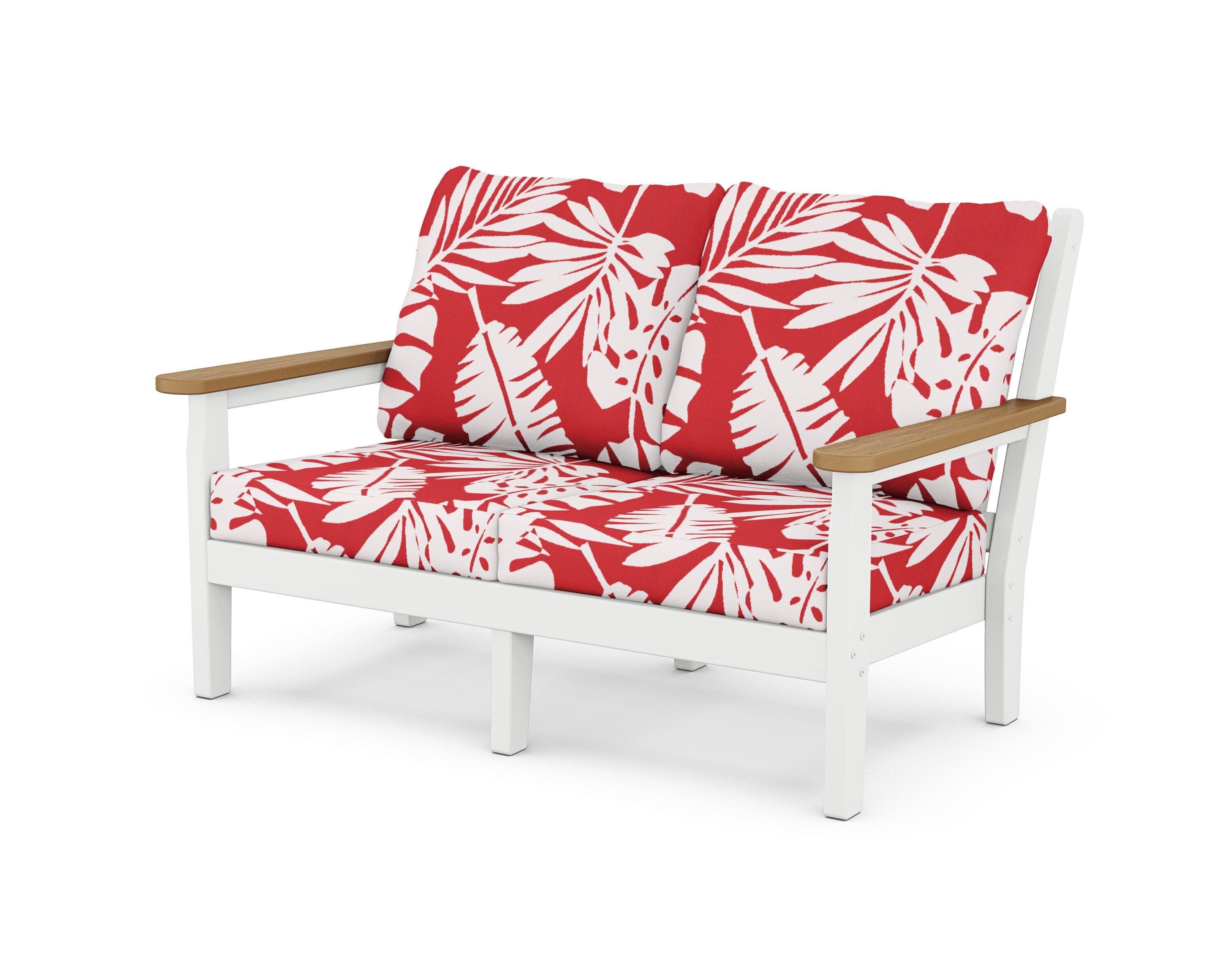 Chippendale Deep Seating Loveseat in White / Natural / Leaf Crimson