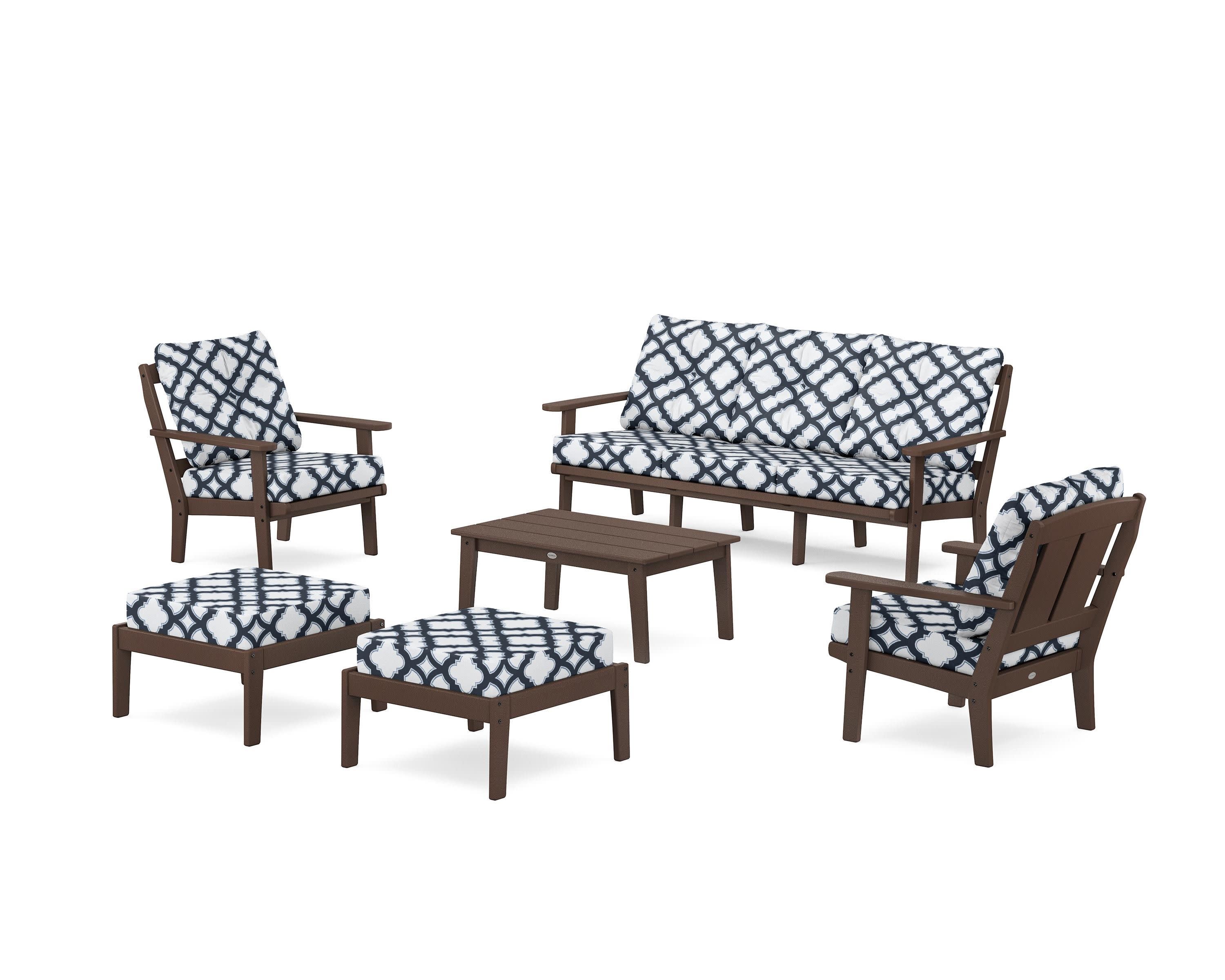 Mission 6-Piece Lounge Sofa Set in Mahogany / Trellis Marine Indigo