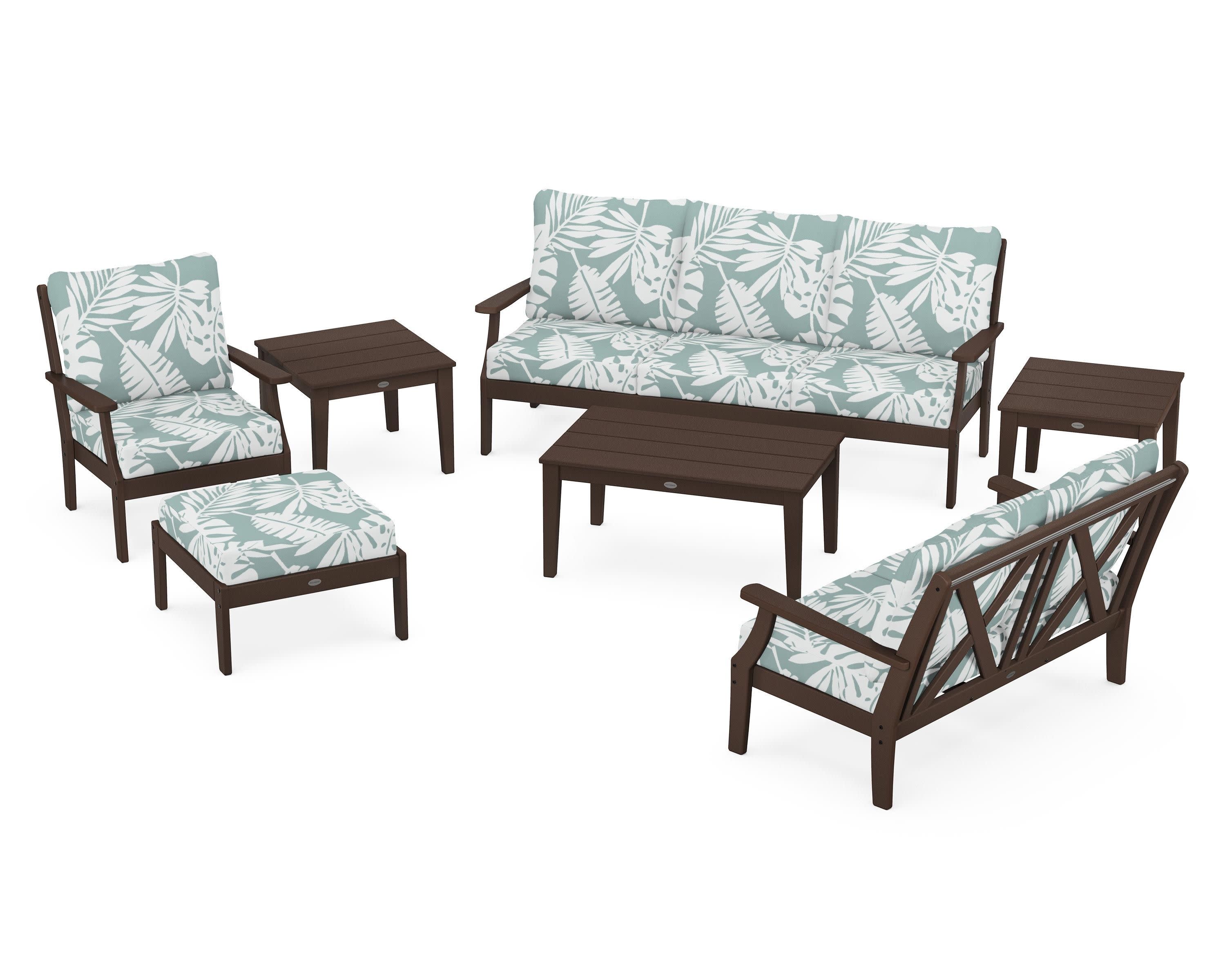Braxton 7-Piece Deep Seating Set in Mahogany / Leaf Glacier Spa
