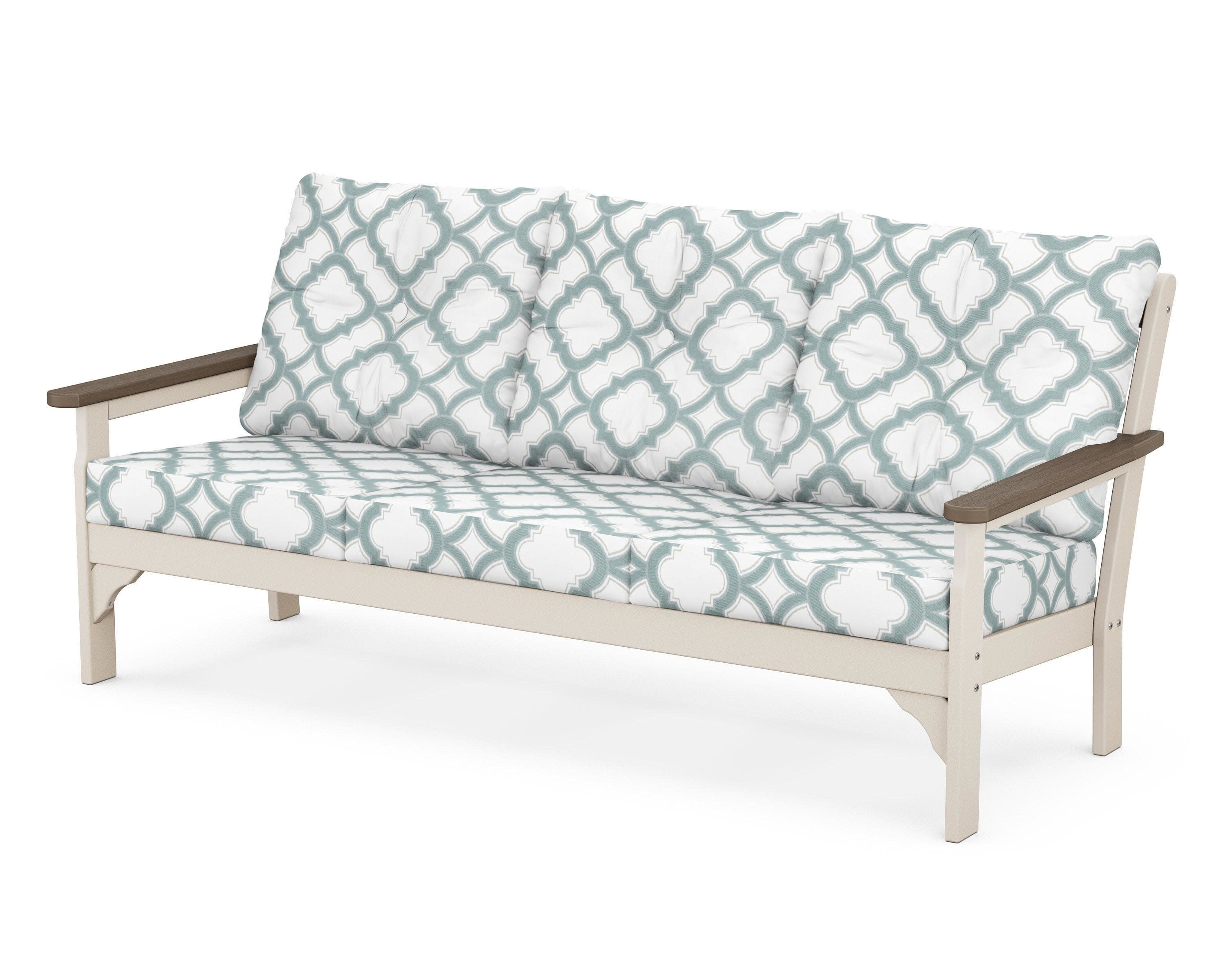 Vineyard Deep Seating Sofa in Sand / Kona / Trellis Glacier Spa