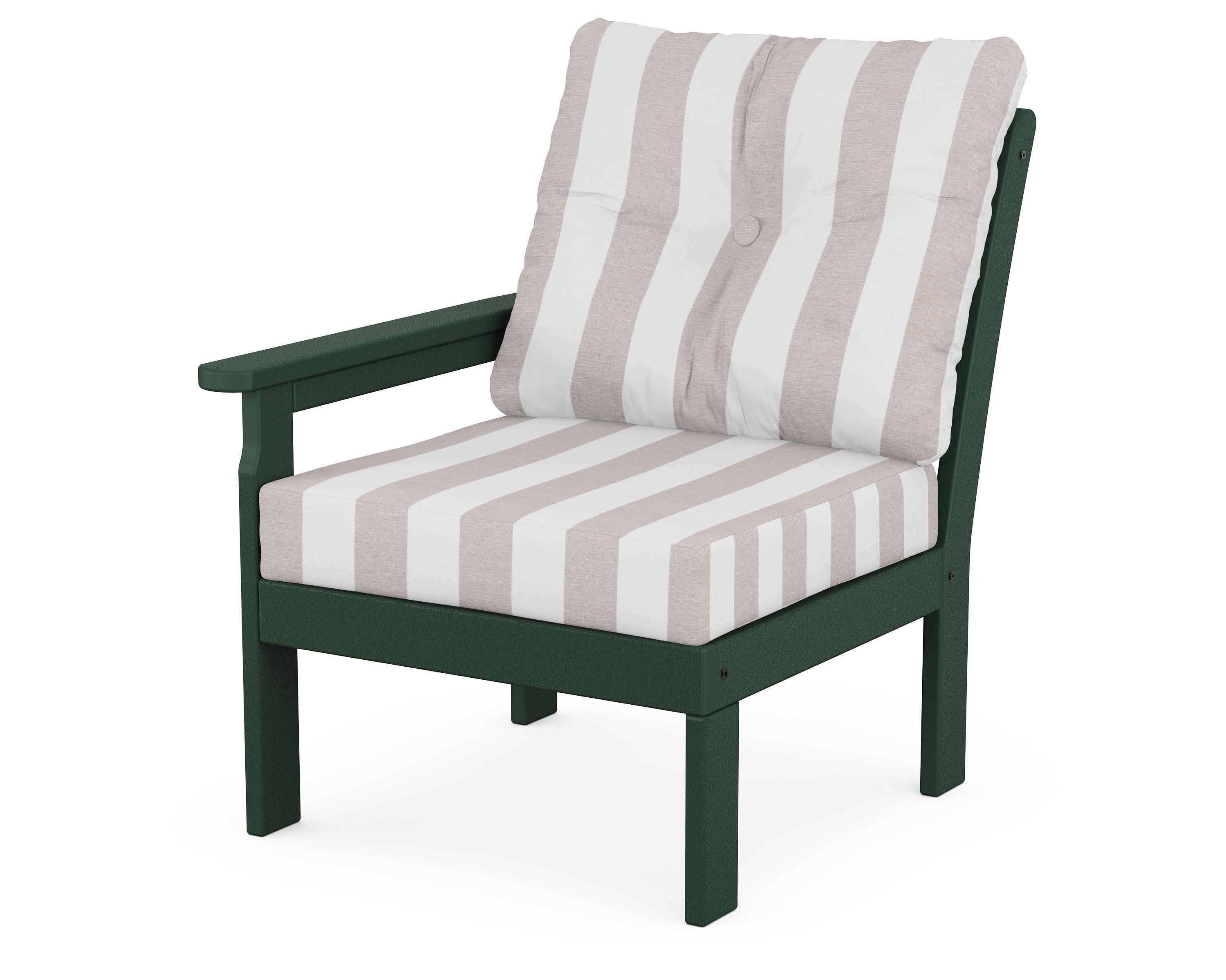 Vineyard Modular Left Arm Chair in Green / Cabana Stripe Dune Burlap