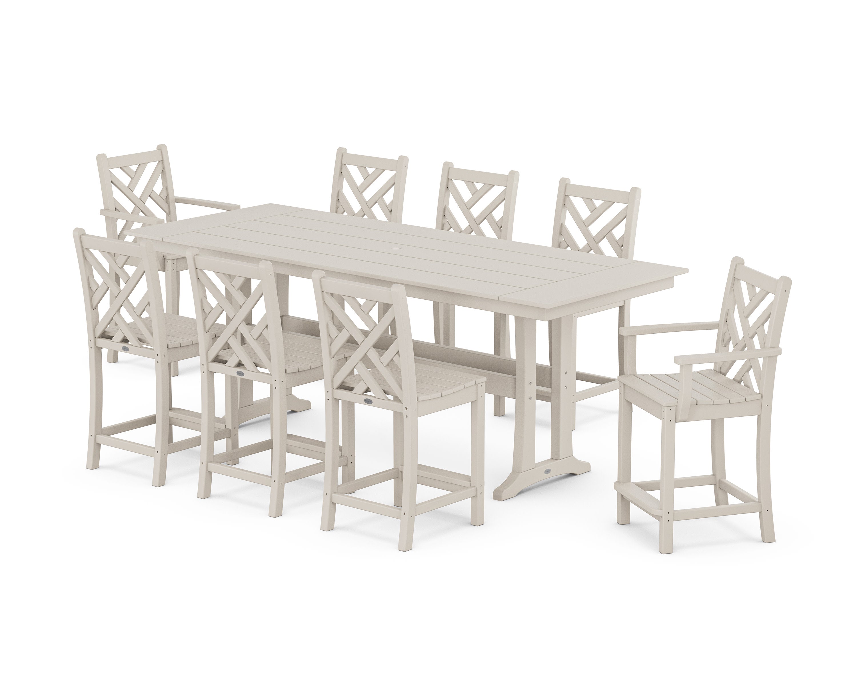 Chippendale 9-Piece Farmhouse Counter Set with Trestle Legs in Sand