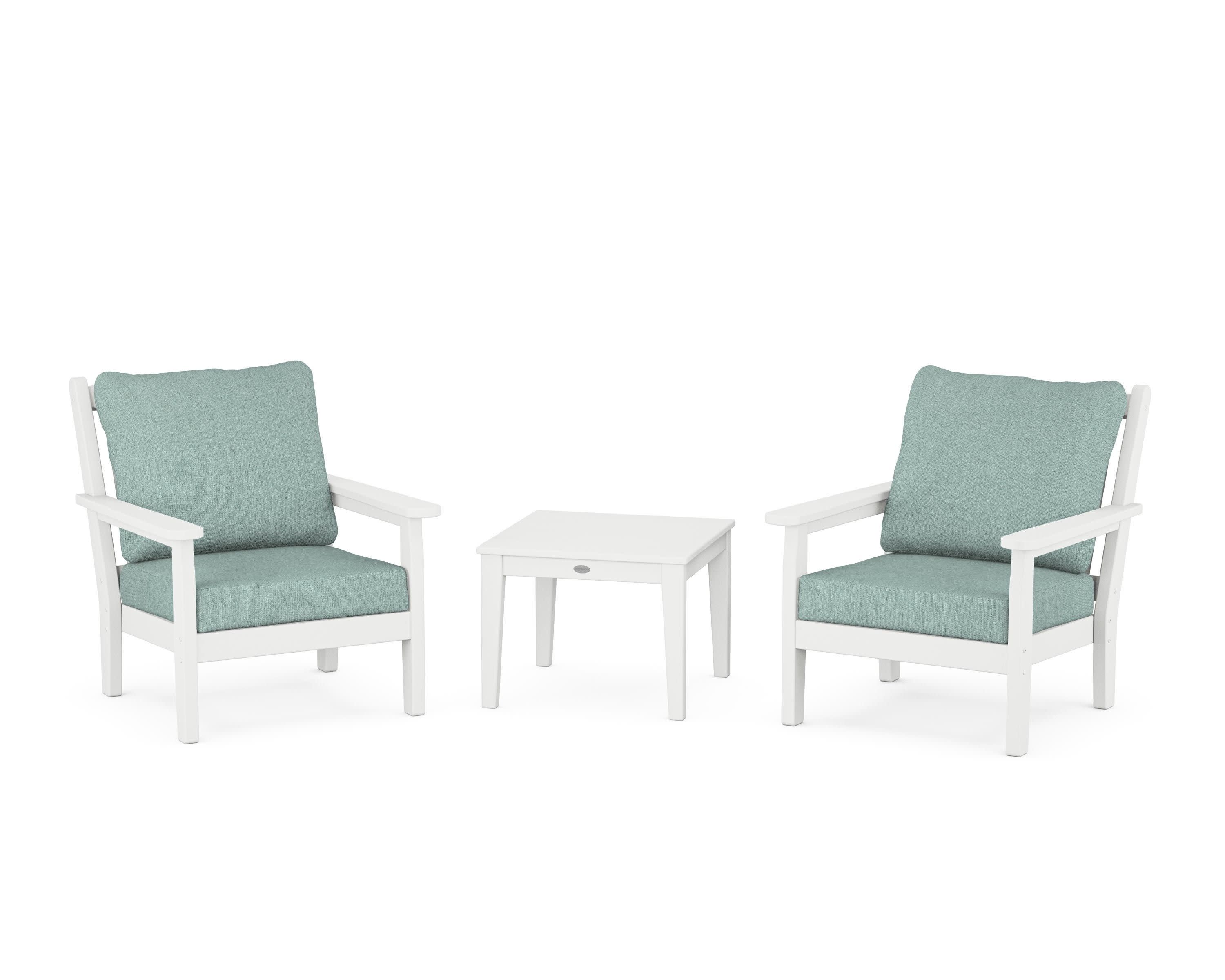 Chippendale 3-Piece Deep Seating Set in White / Glacier Spa