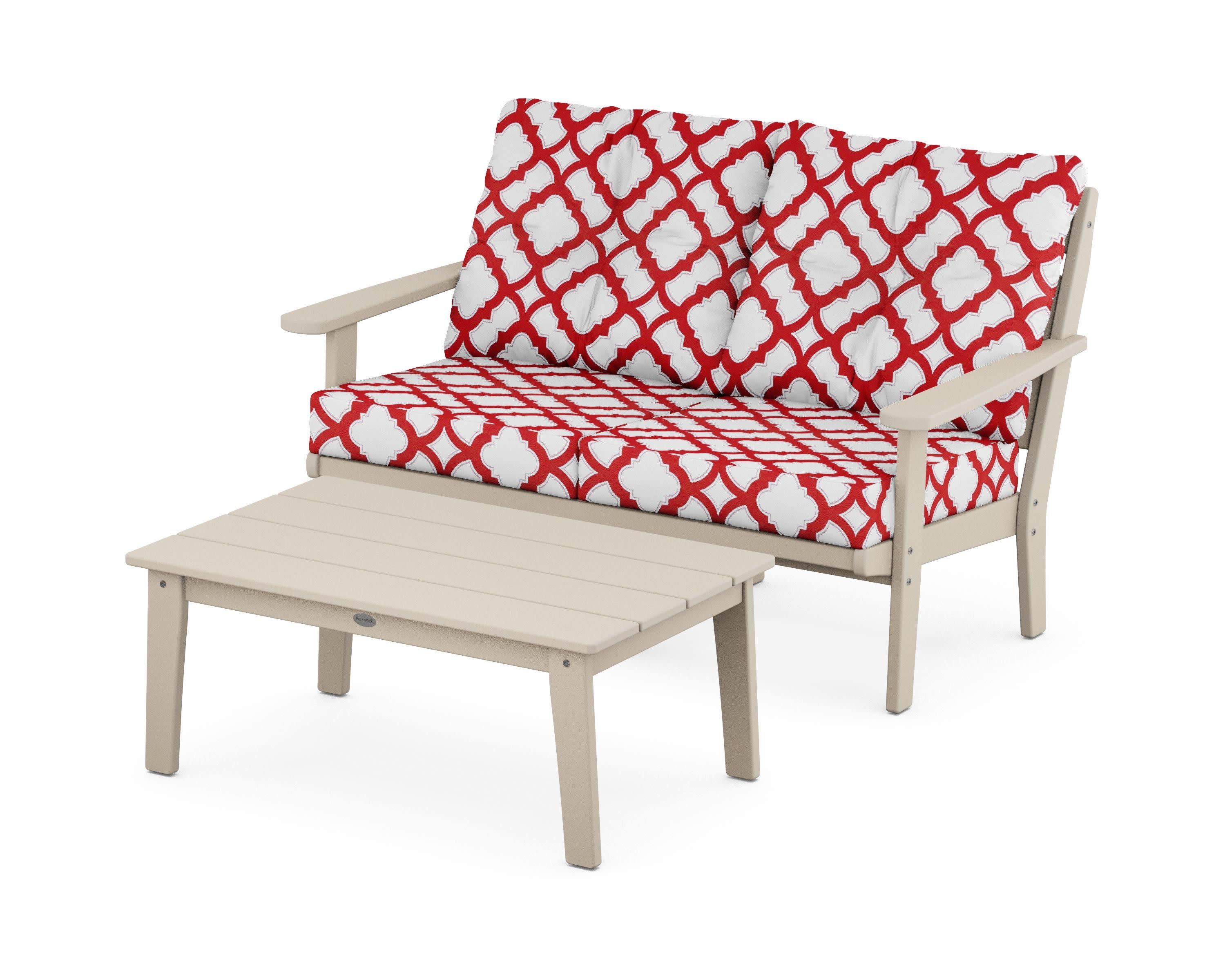 Lakeside 2-Piece Lounge Loveseat Set in Sand / Trellis Crimson