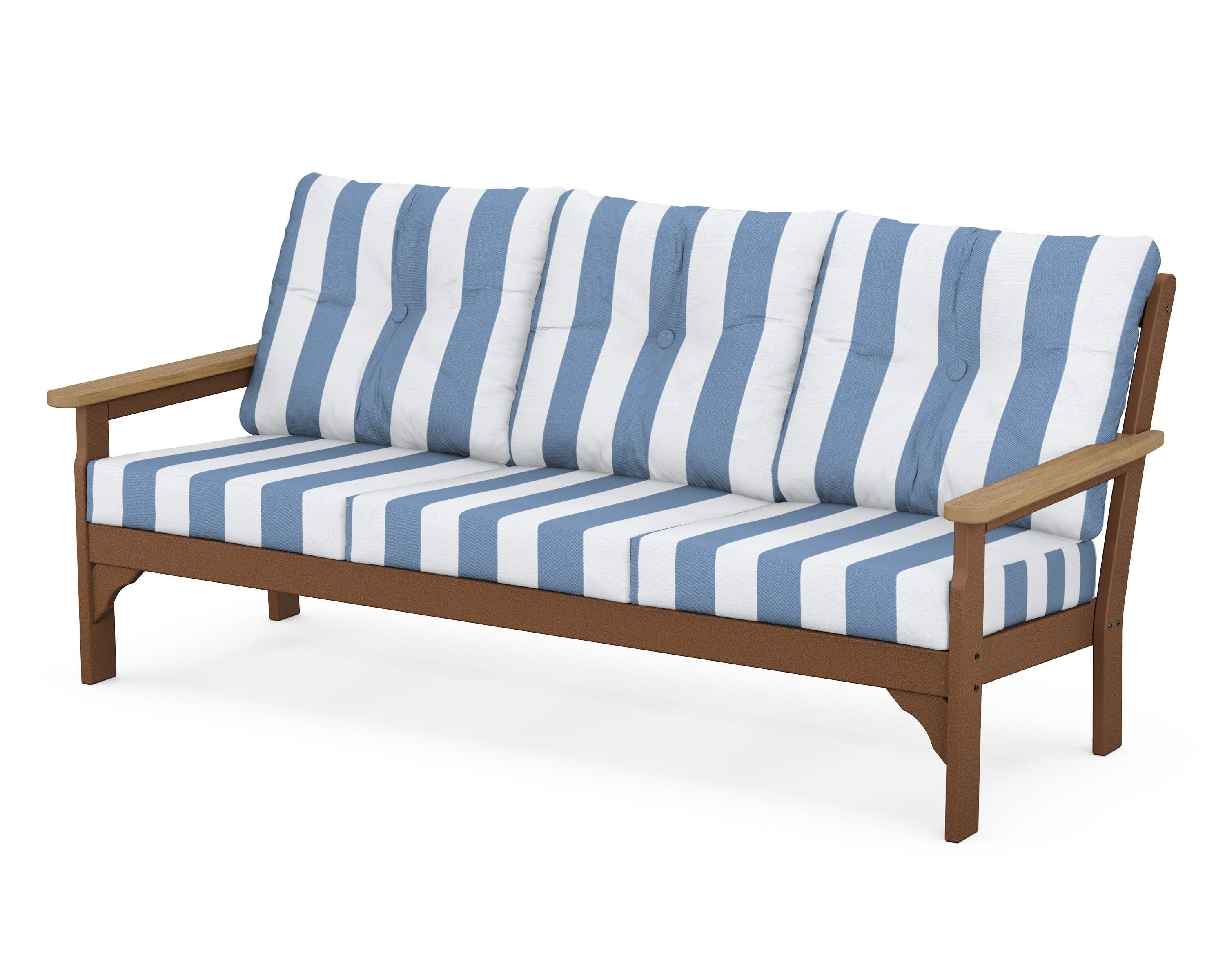 Vineyard Deep Seating Sofa in Teak / Natural / Cabana Stripe Sky Blue