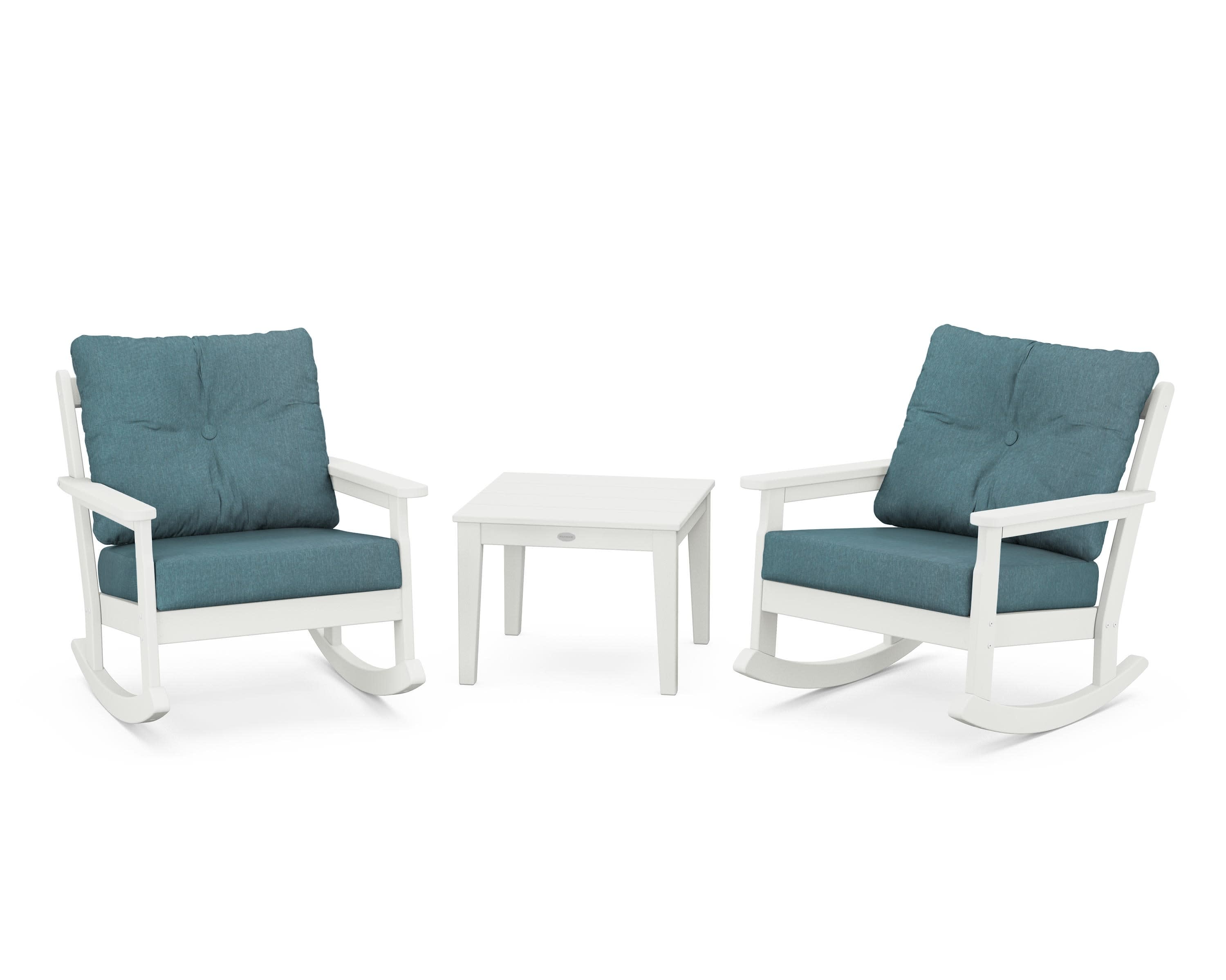 Vineyard 3-Piece Deep Seating Rocker Set in Vintage White / Ocean Teal