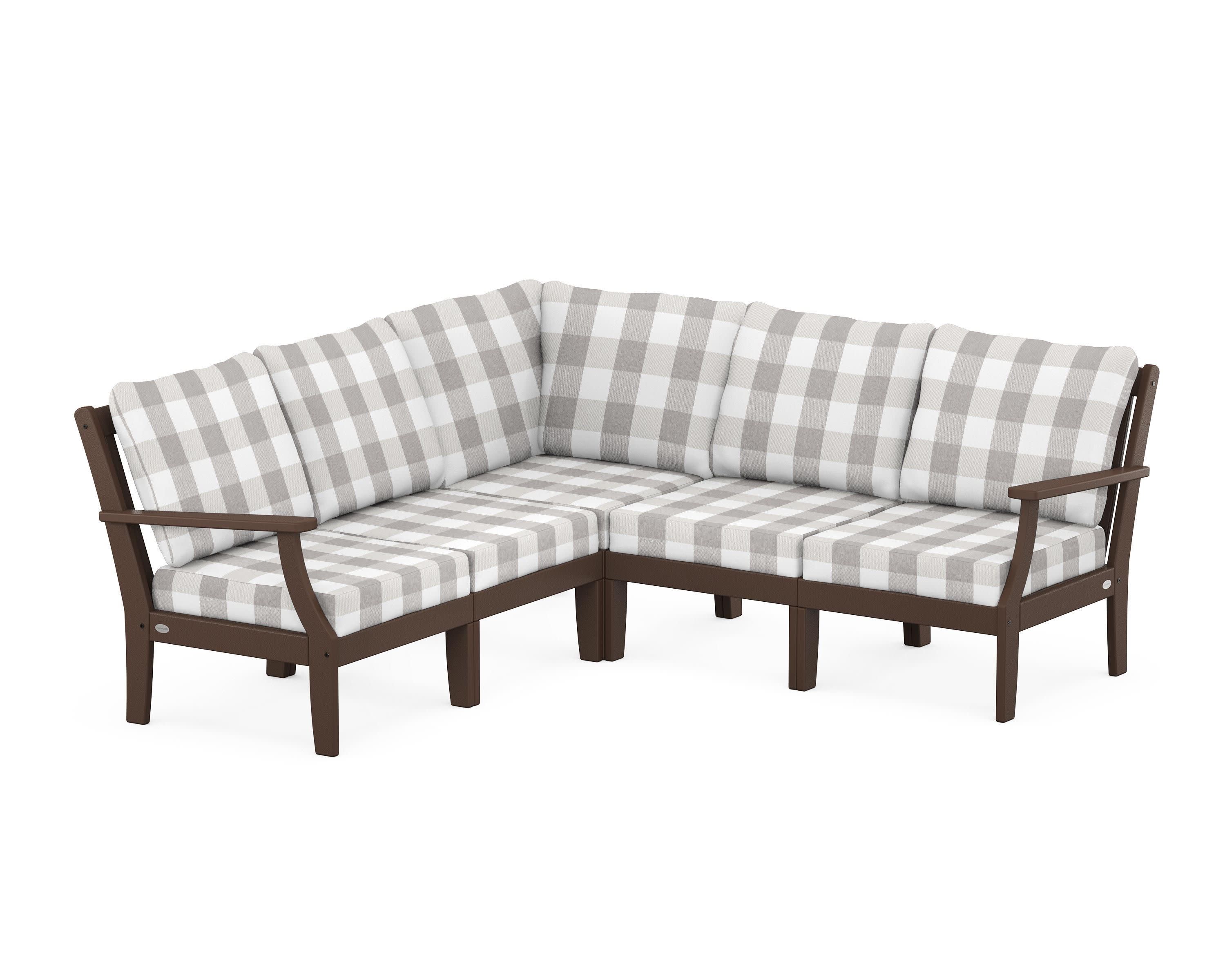 Braxton Modular 5-Piece Deep Seating Set in Mahogany / Buffalo Plaid Grey Mist