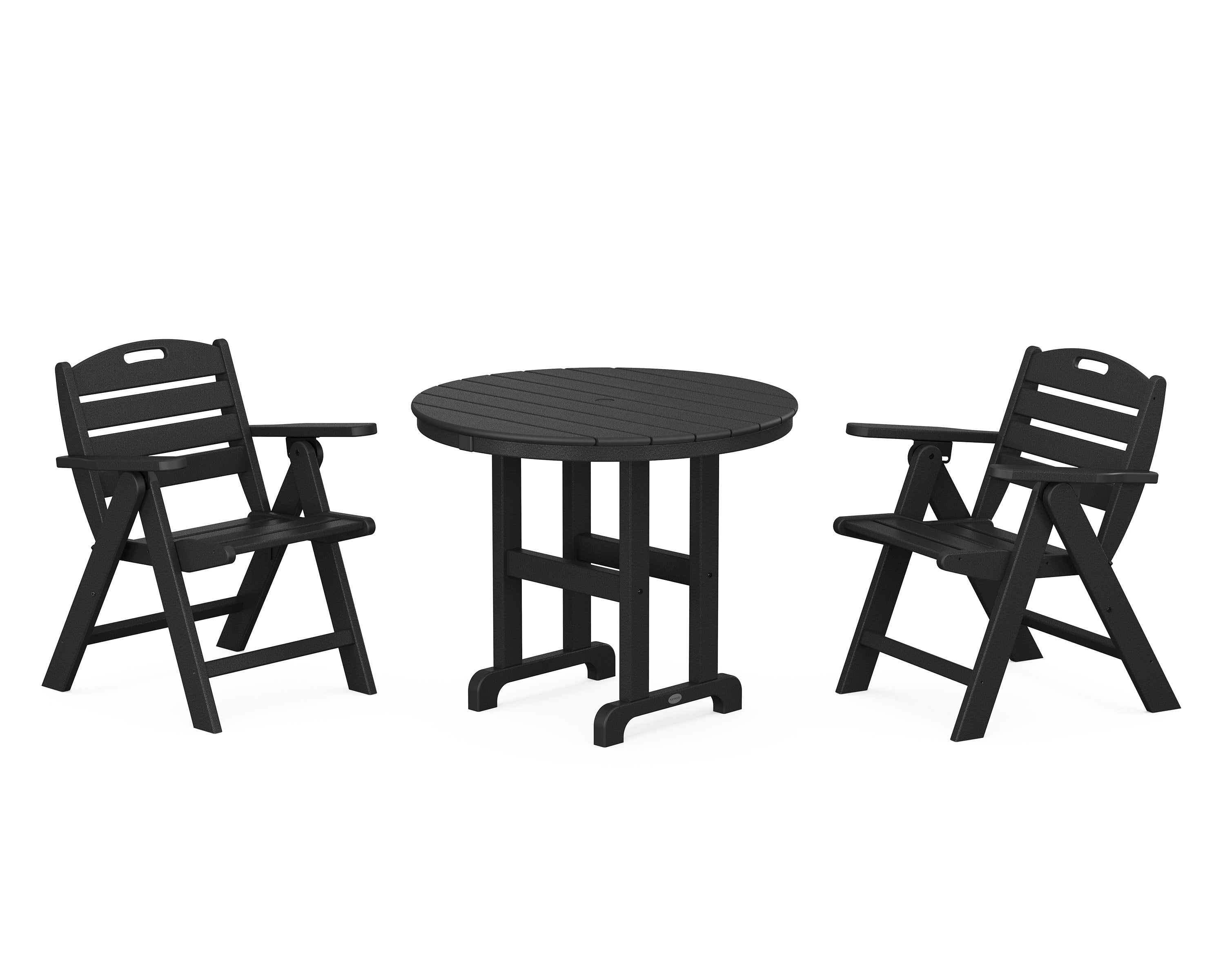 Nautical Folding Lowback Chair 3-Piece Round Dining Set in Black