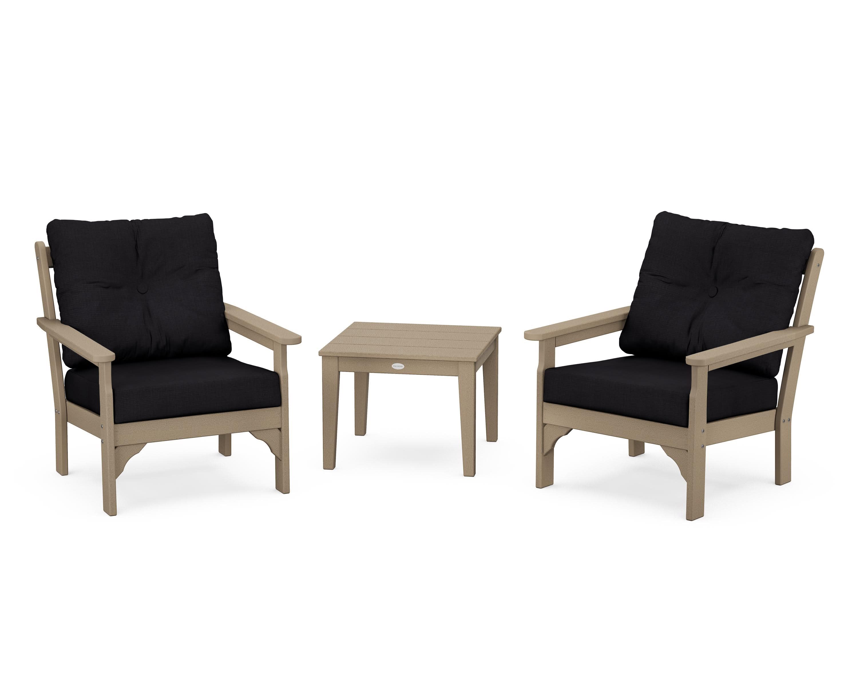 Vineyard 3-Piece Deep Seating Set in Vintage Sahara / Midnight Linen