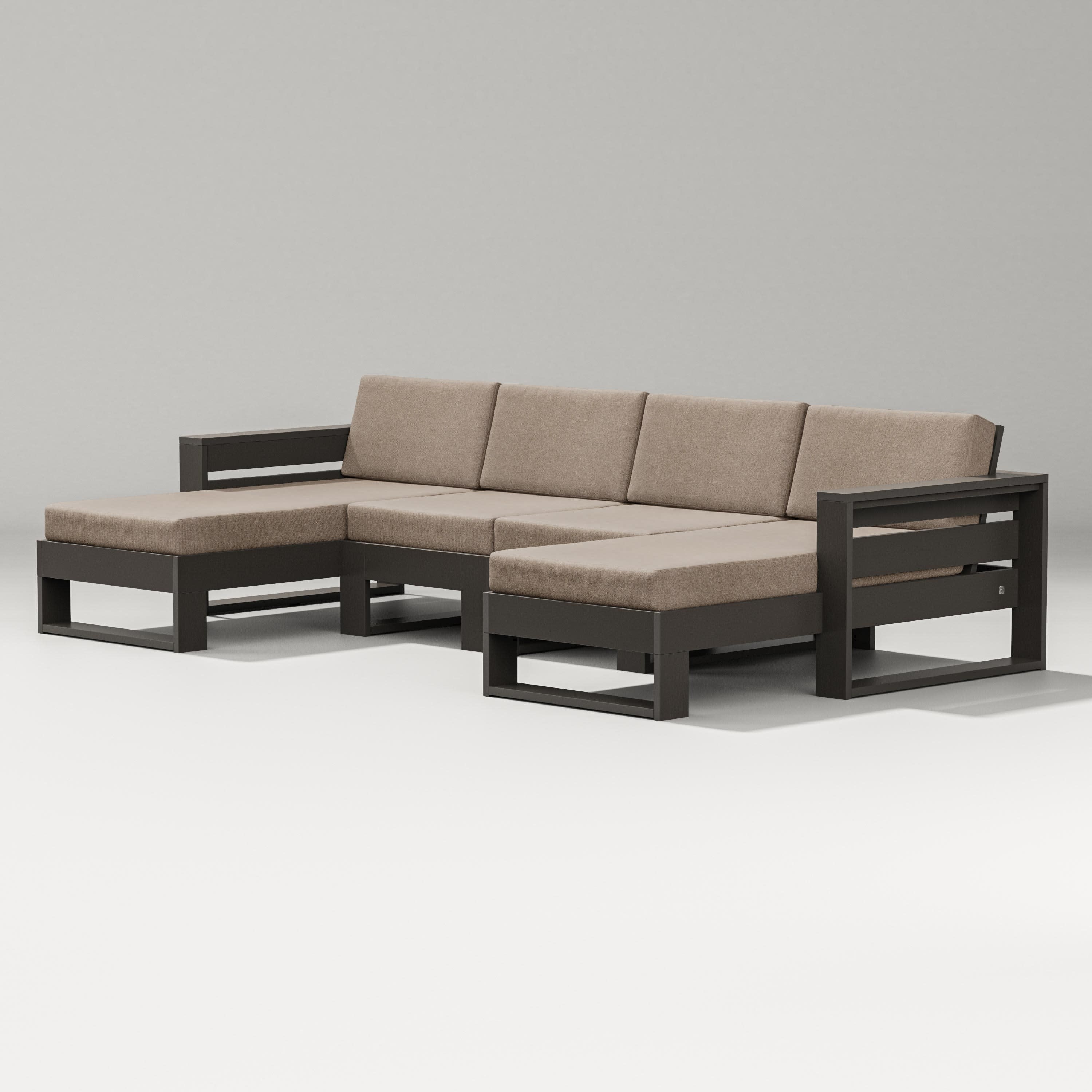 Latitude Double Chaise Sectional in Vintage Coffee / Spiced Burlap