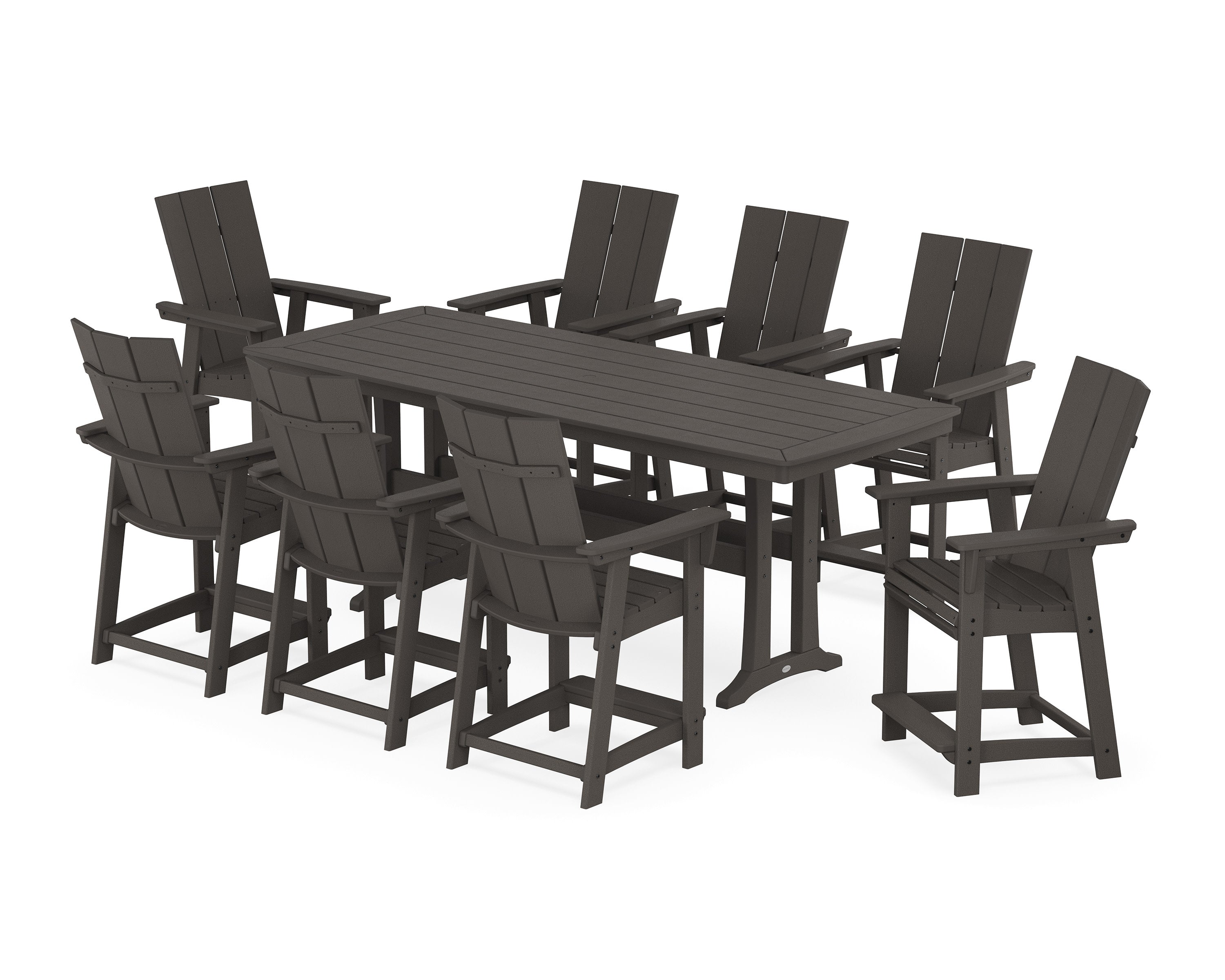 Modern Curveback Adirondack 9-Piece Counter Set with Trestle Legs in Vintage Coffee