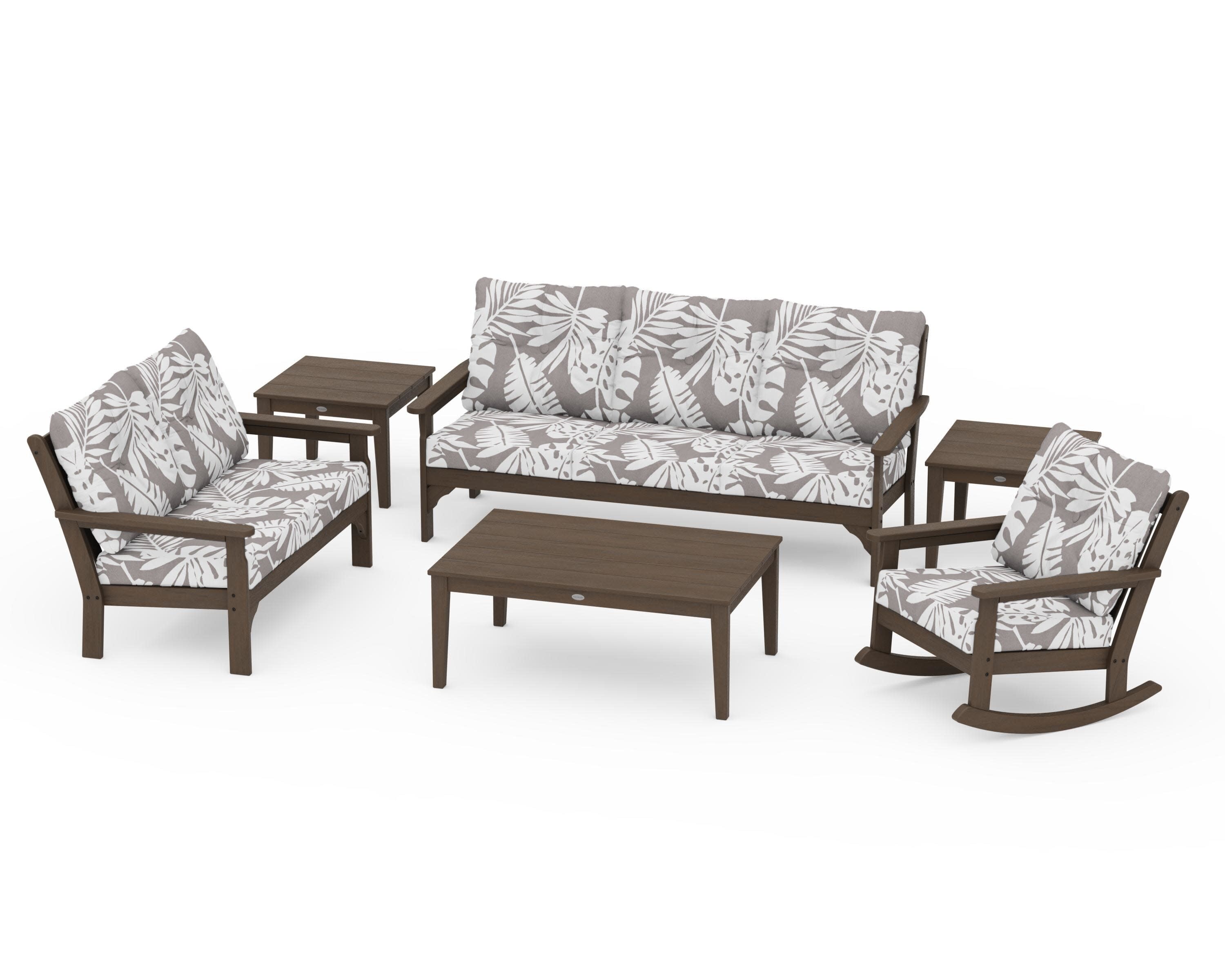 Vineyard 6-Piece Deep Seating Set in Kona / Leaf Grey Mist