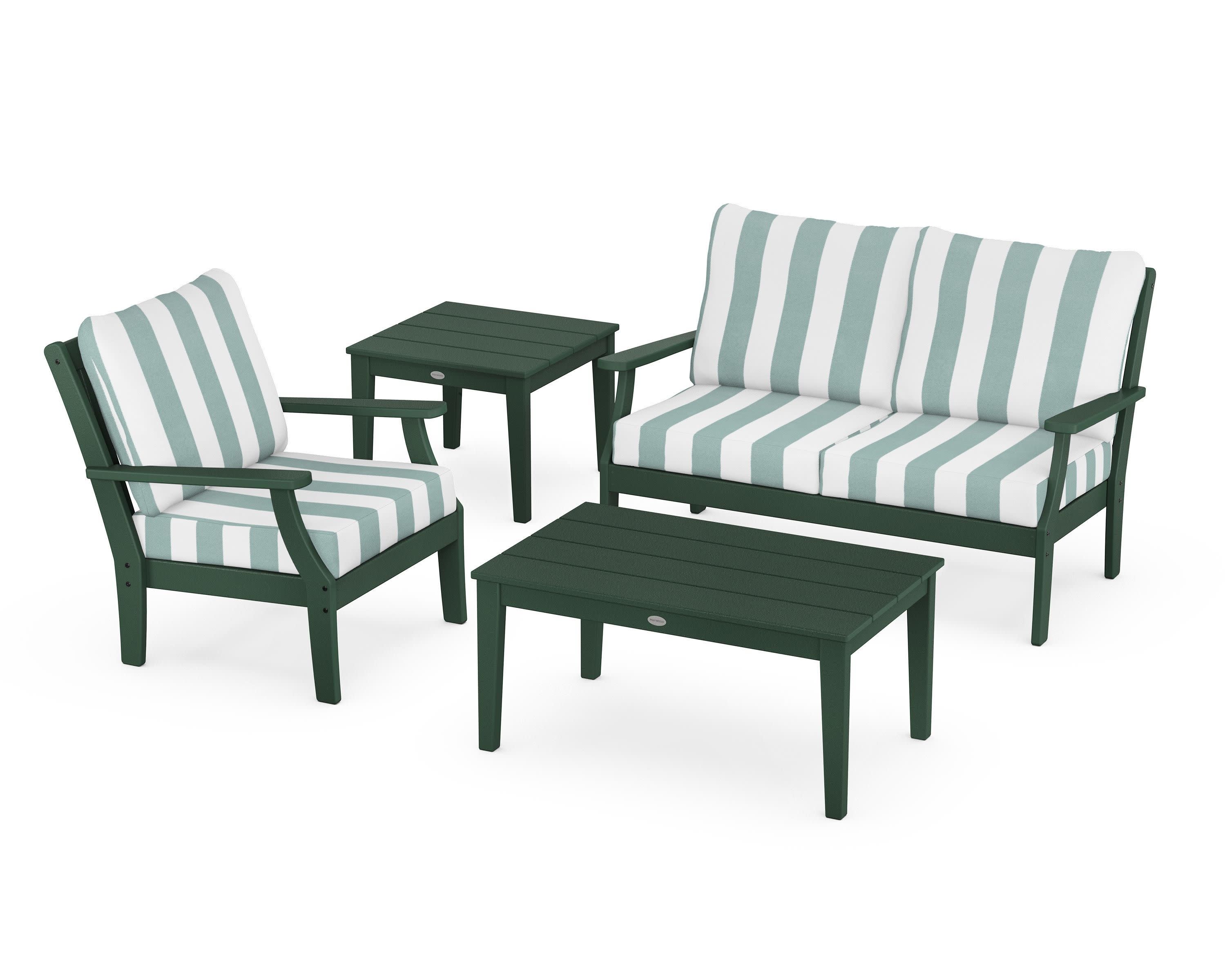 Braxton 4-Piece Deep Seating Set in Green / Cabana Stripe Glacier Spa