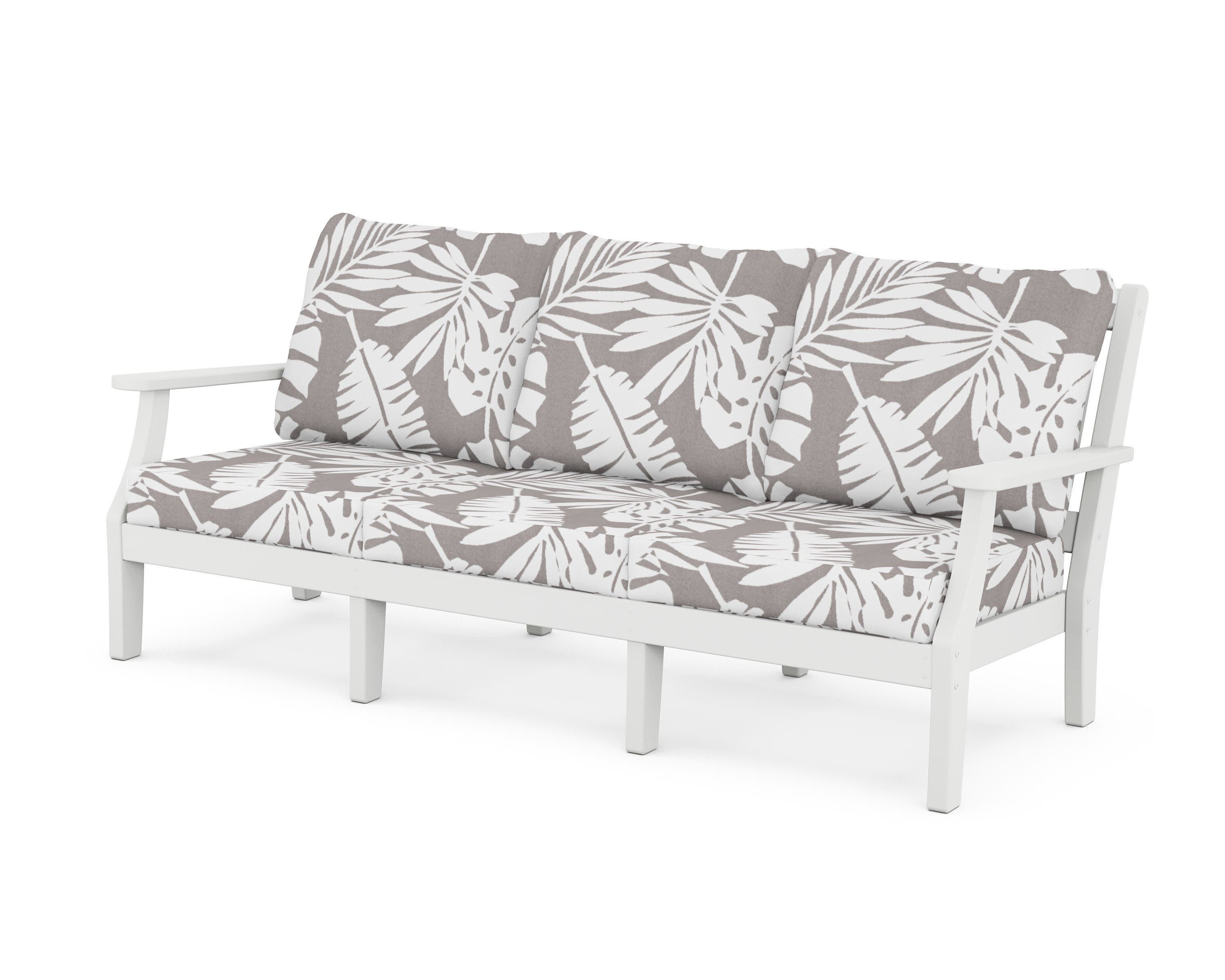 Chinoiserie Deep Seating Sofa in White / Leaf Grey Mist