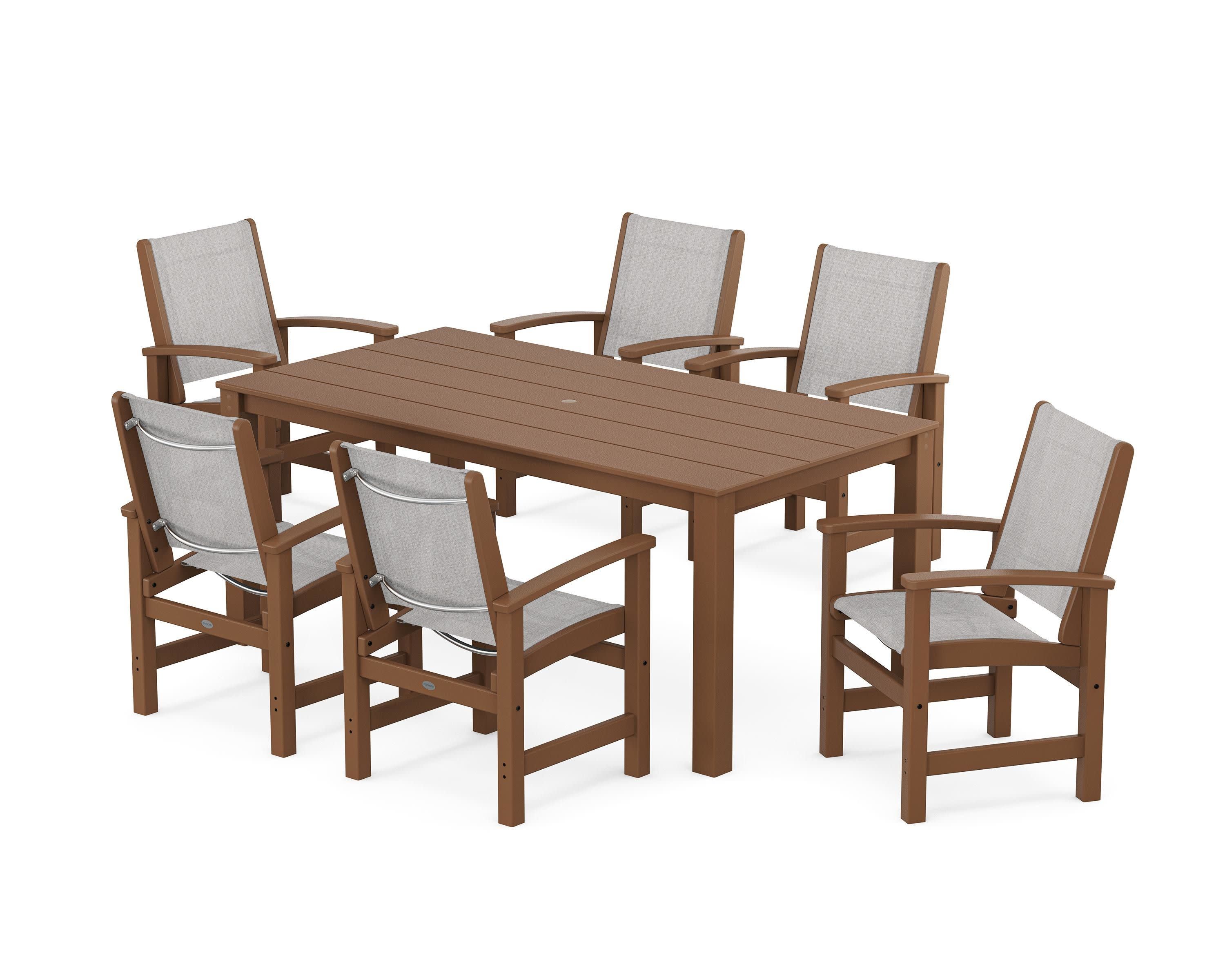 Coastal 7-Piece Parsons Dining Set in Teak / Parchment Sling