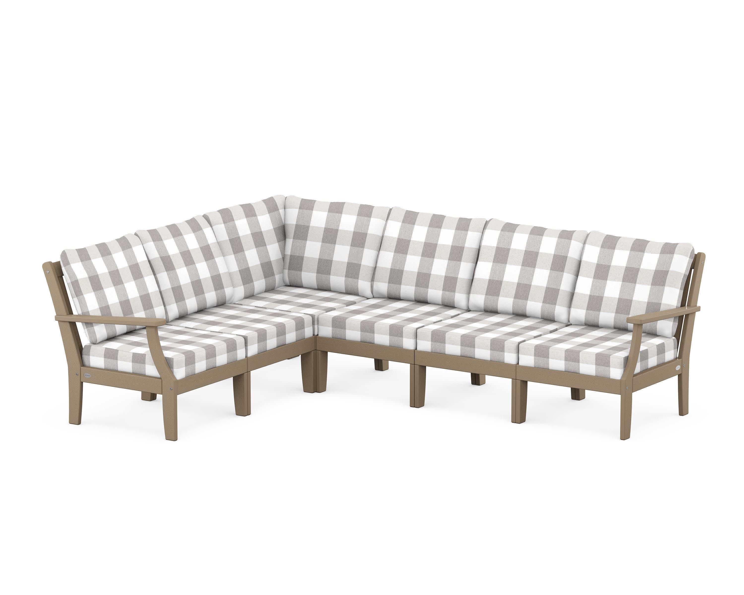Braxton Modular 6-Piece Deep Seating Set in Vintage Sahara / Buffalo Plaid Grey Mist