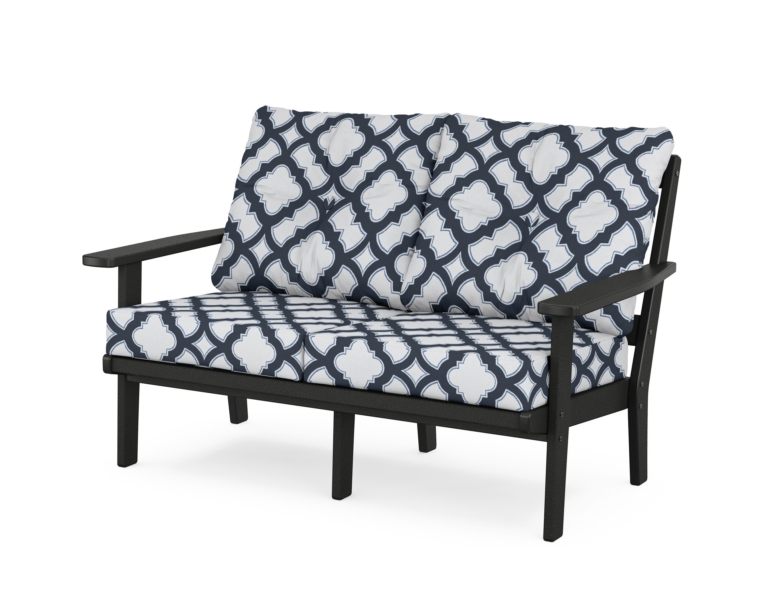 Prairie Deep SeatingLoveseat in Black / Trellis Marine Indigo
