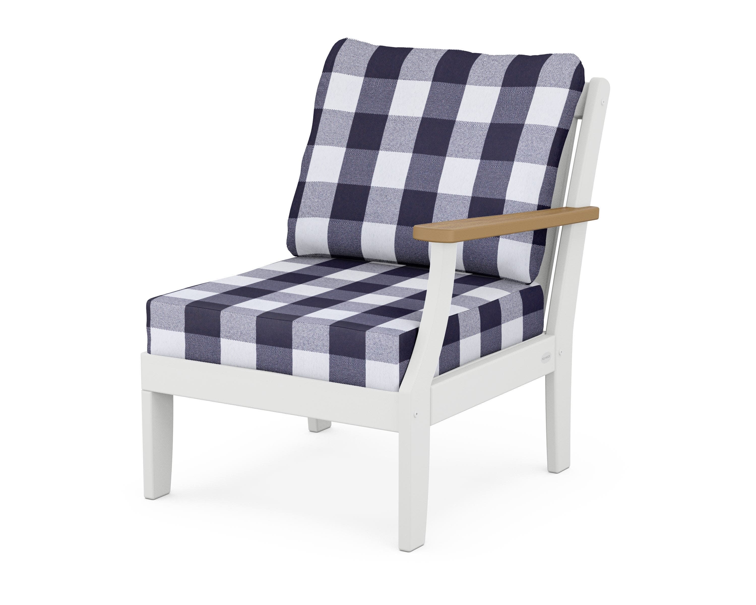 Braxton Modular Right Arm Chair in White / Natural / Buffalo Plaid Navy