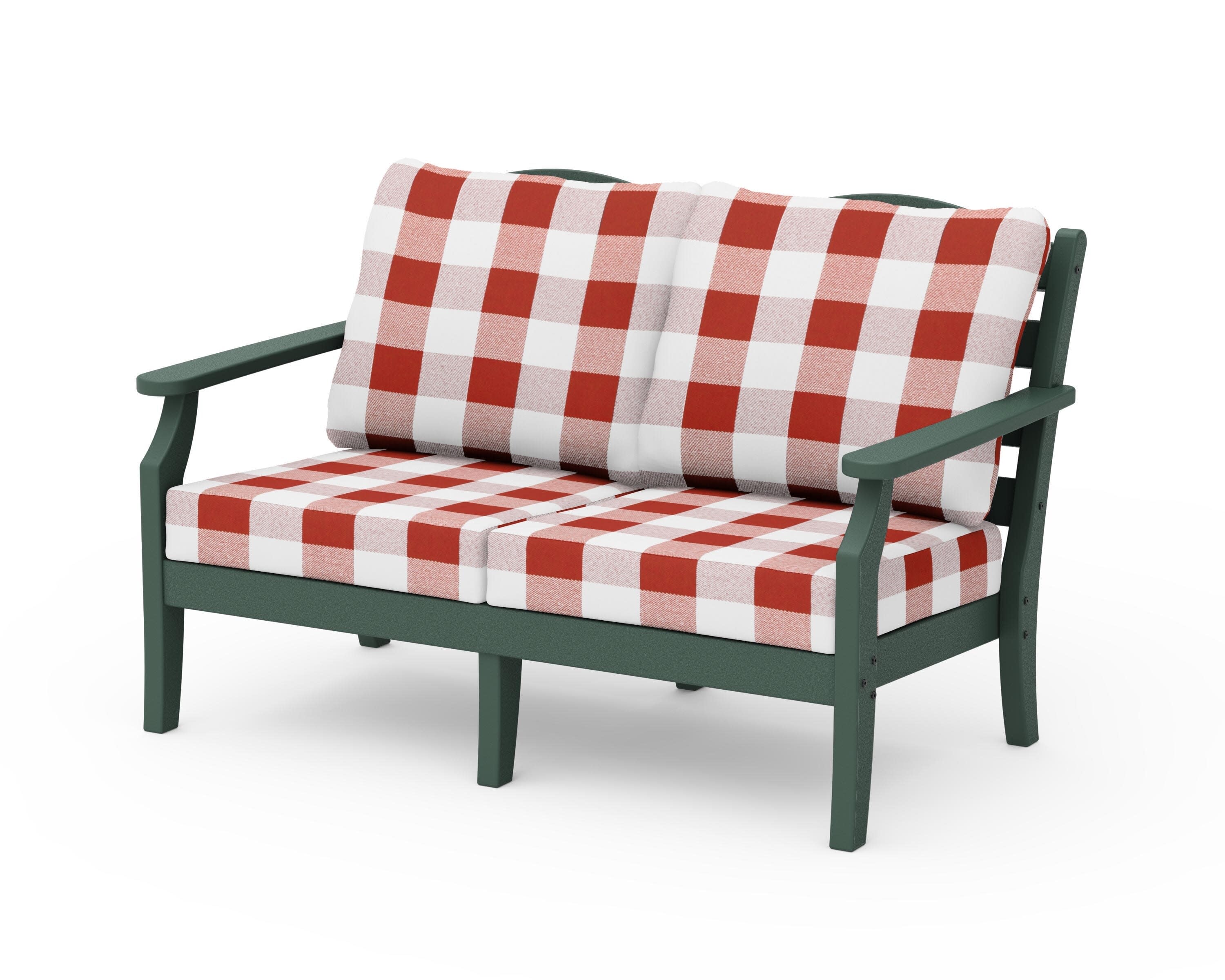 Savannah Deep Seating Loveseat in Green / Buffalo Plaid Crimson