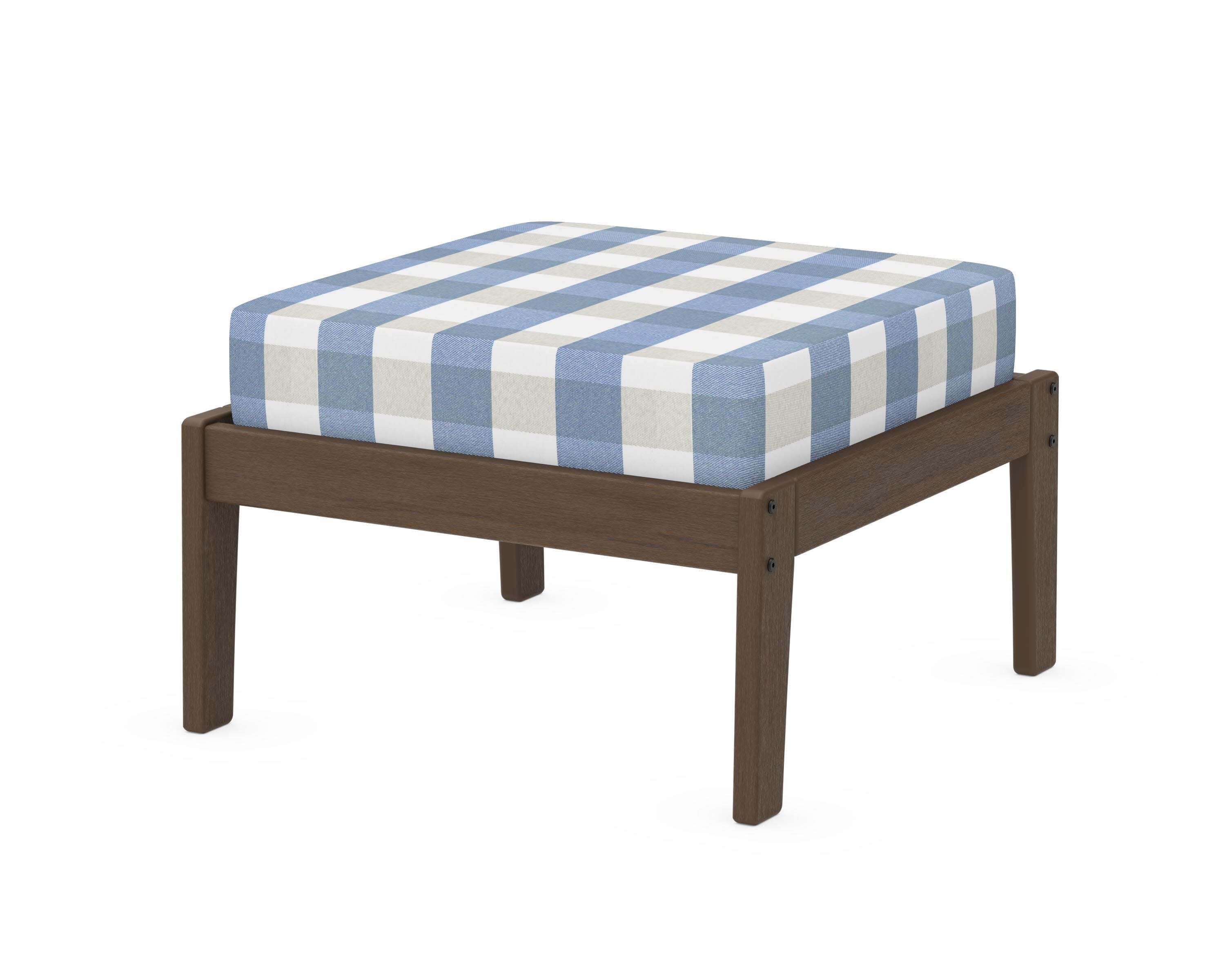 Deep Seating Ottoman in Kona / Buffalo Plaid Sky Blue